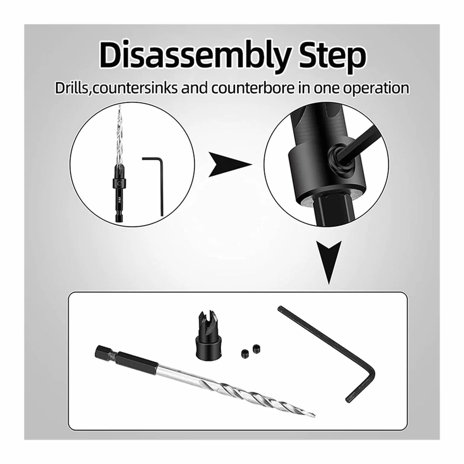 5pcs 7pcs High Speed Steel Tapered Countersink Drill Bit Set 1/4" Hex Shank Carpentry Reamer Stop Collars Screw Hole Drill Chamfer Woodworking Tools