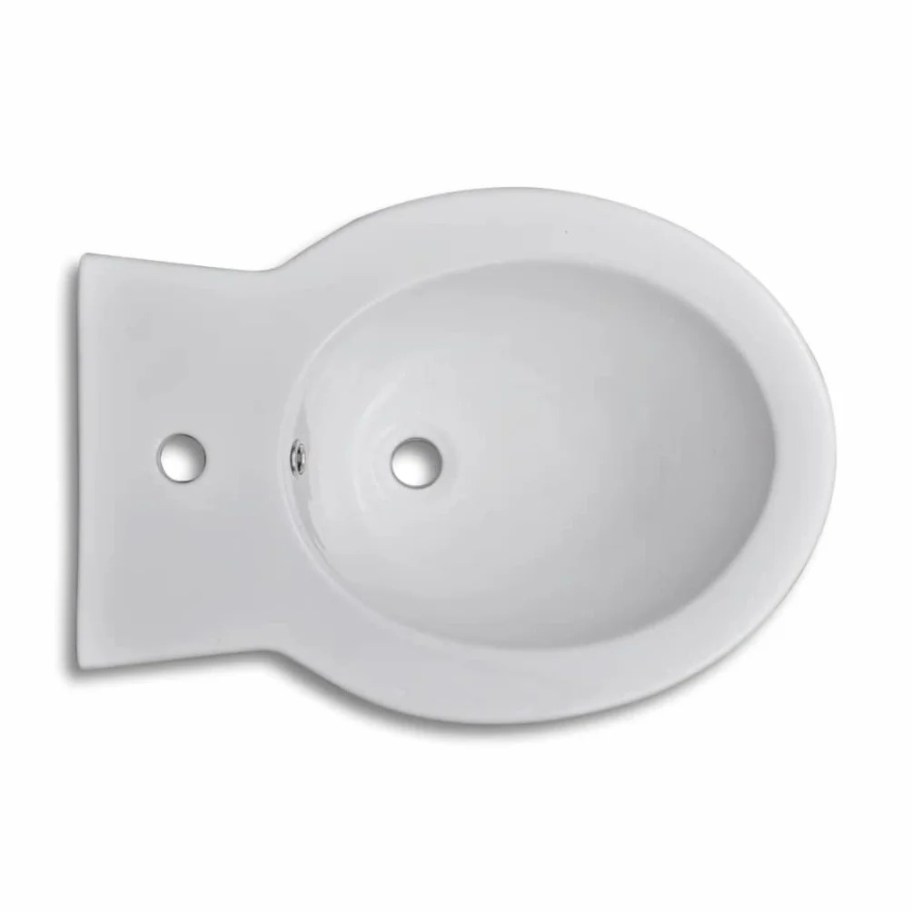 Okrągły stojak na bidety, biały, ceramiczny, 58 x 40 x 40 cm, stojący bidet z pionowym odpływem, higieniczny prysznic, deska sedesowa do łazienki i łazienki dla gości, bez armatury