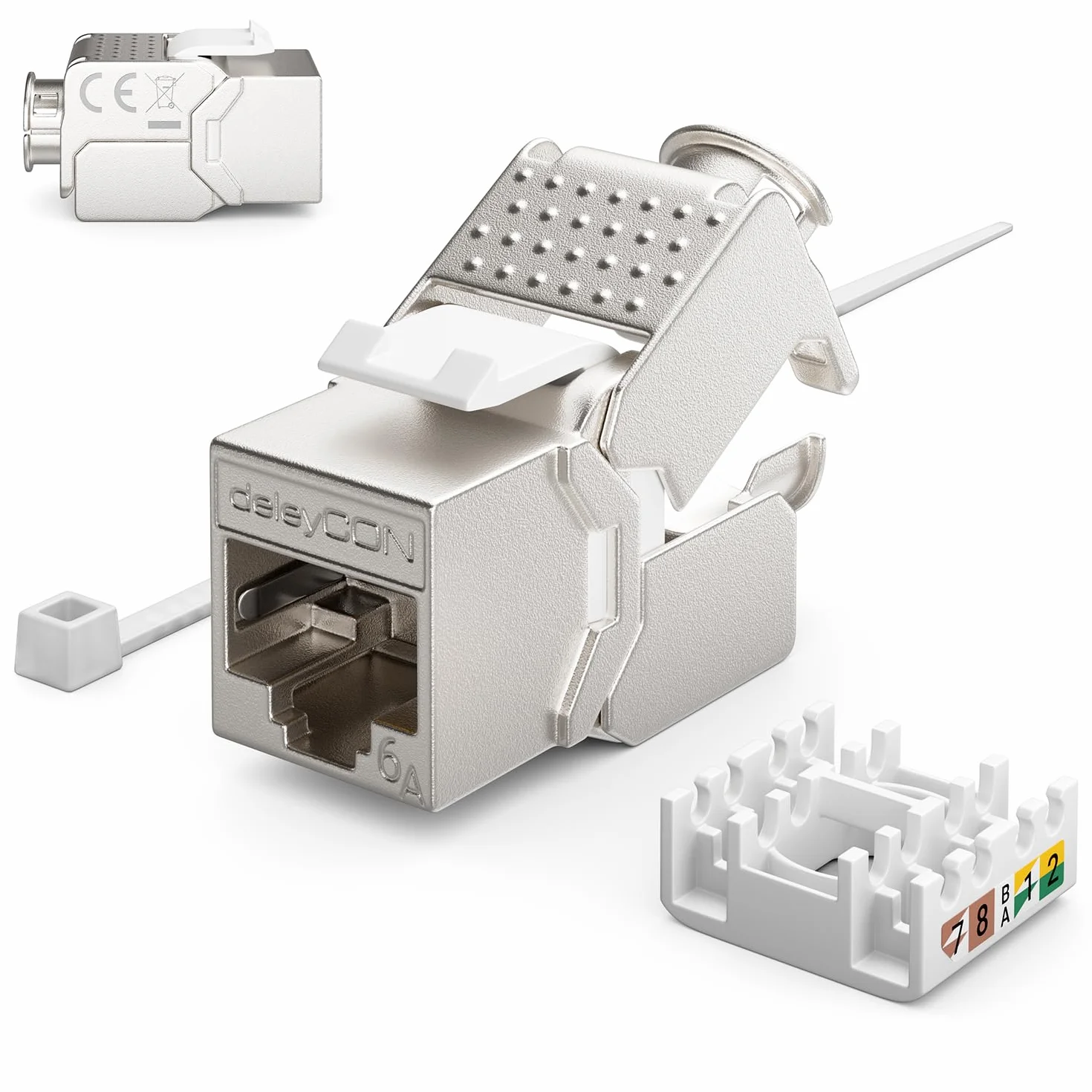 deleyCON 1x Gniazdo Sieciowe RJ45 Podtynkowe 10 Gbit/s Keystone (1x Puszka + 2x Keystone) - Gniazdo RJ45 Cat6a - do Kabli Instalacyjnych CAT6/CAT7, w Pełni Ekranowane - Biały