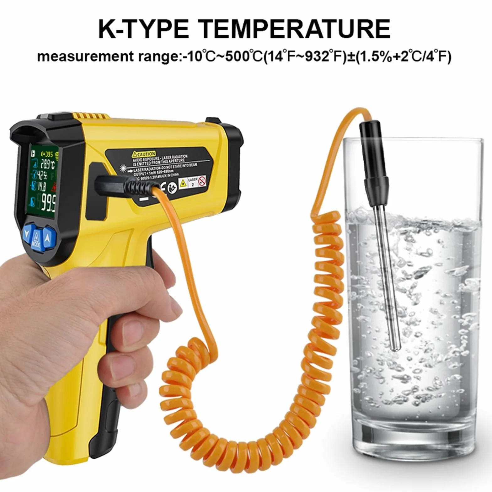 Termometr na podczerwień 800C, bezdotykowy miernik temperatury, przenośny wilgotność, LCD, przemysłowy termometr cyfrowy na zewnątrz (kolor: 600)