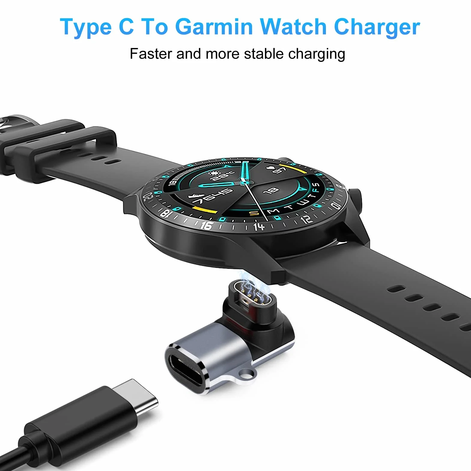 Adapter do ładowania zegarka, 2 sztuki, gniazdo USB typu C na wtyczkę, kompatybilny z Garmin Fenix ​​7/7S/7X/6/6X/6S i więcej