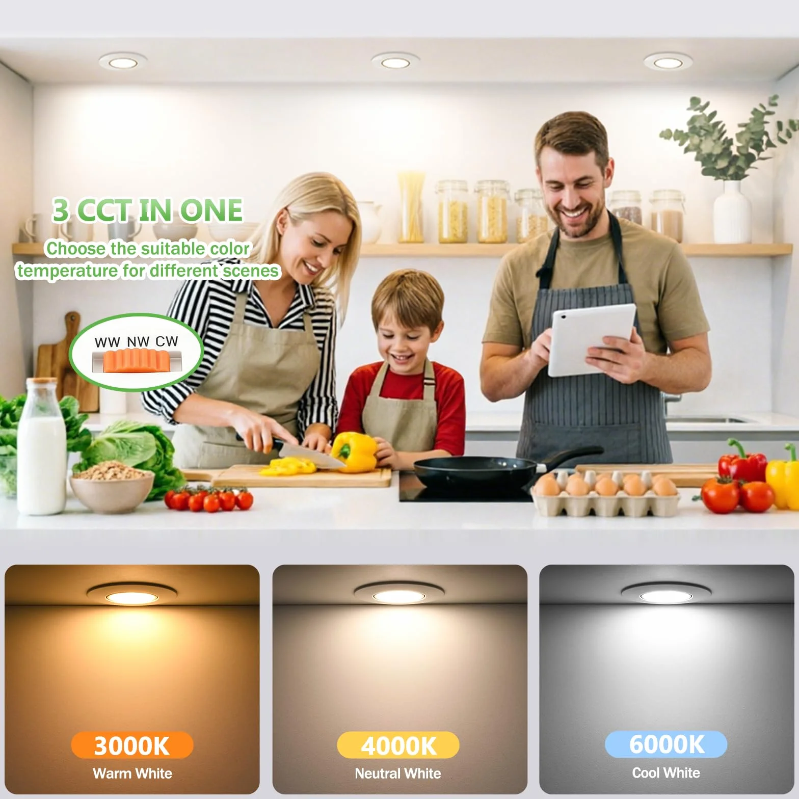 YindaLux LED reflektor do zabudowy 230 V ściemniany IP44 5 W ultra cienki, wymiar cięcia 68-80 mm, 3000 K / 4000 K / 6000 K, kąt nachylenia 45°, reflektor do zabudowy do łazienki salonu biały, zestaw