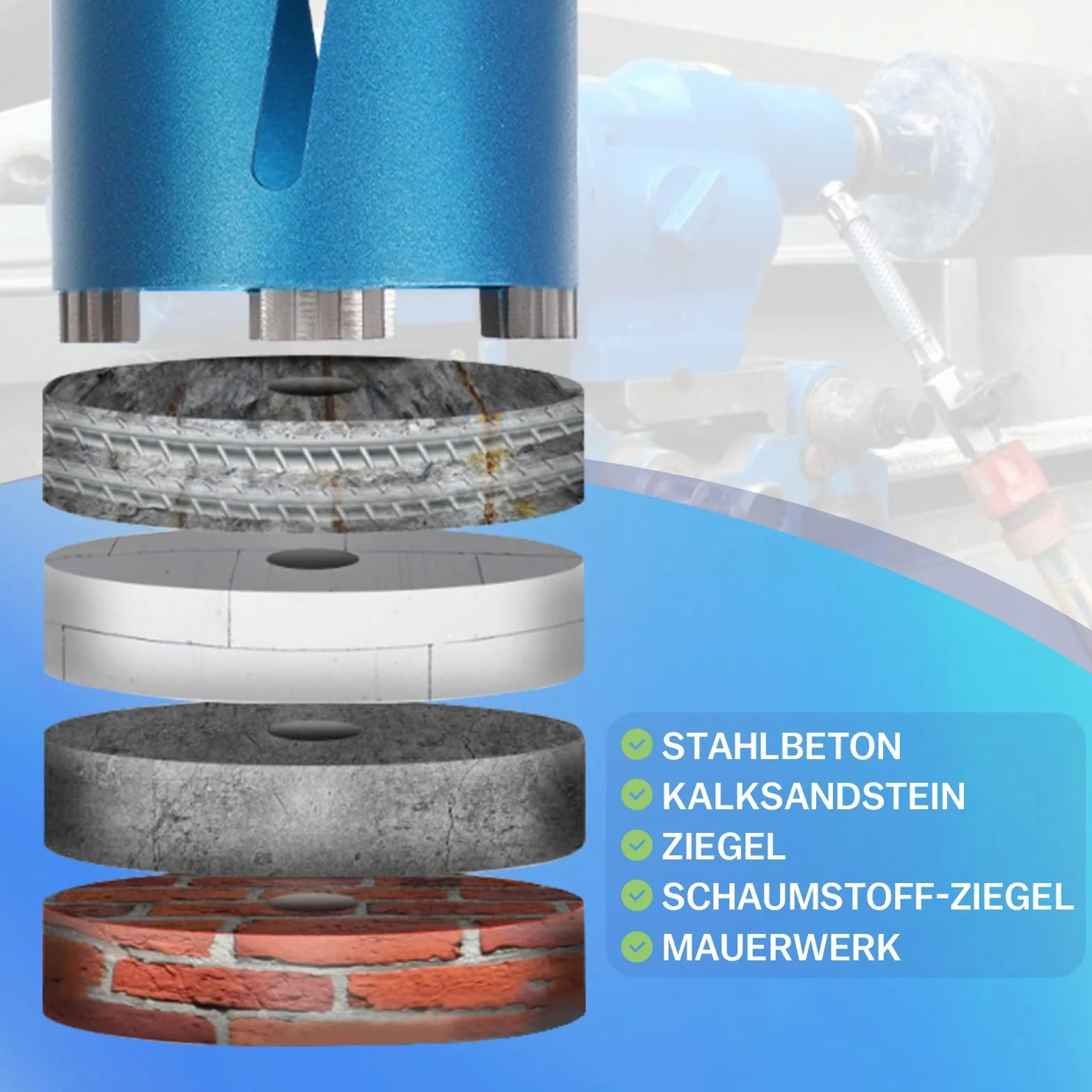 M22 diamentowa korona Ø 102 mm długość całkowita 200 mm, wiertło rdzeniowe Turbo z adapterem SDS Plus 110 mm, diamentowa piła do betonu, płyty pumeksu wapiennego | Profesjonalne wiertła turbo 10 mm, otwornica na sucho i na mokro, do betonu, muru, kamienia