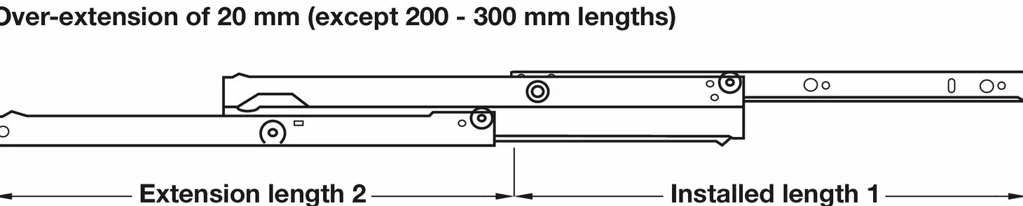 Gedotec szyna do szuflad, pełny wysuw, 800 mm, prowadnica rolkowa do montażu leżącego, szyny do dużych obciążeń o nośności 50 kg, kolor RAL 9001, biały, Made in AUSTRIA, 1 para wysuwów do drewnianych skrzyń przesuwnych