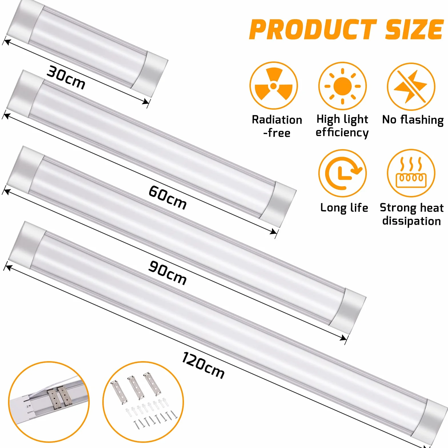 Viugreum 4 sztuki lamp LED 30 W, 90 cm, 3000 lm, lampa sufitowa LED, zintegrowana lampa sufitowa 4000 K (naturalna biel), lampa fluorescencyjna do biura, łazienki, kuchni