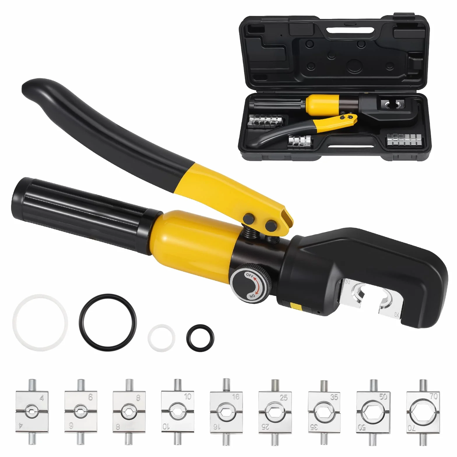 Hydrauliczne szczypce zaciskowe 4-70 mm², 10T, szczelne, hydrauliczne szczypce zaciskowe z 9 kształtami zaciskowymi, hydrauliczne szczypce do końcówek kablowych, szczypce hydrauliczne do
