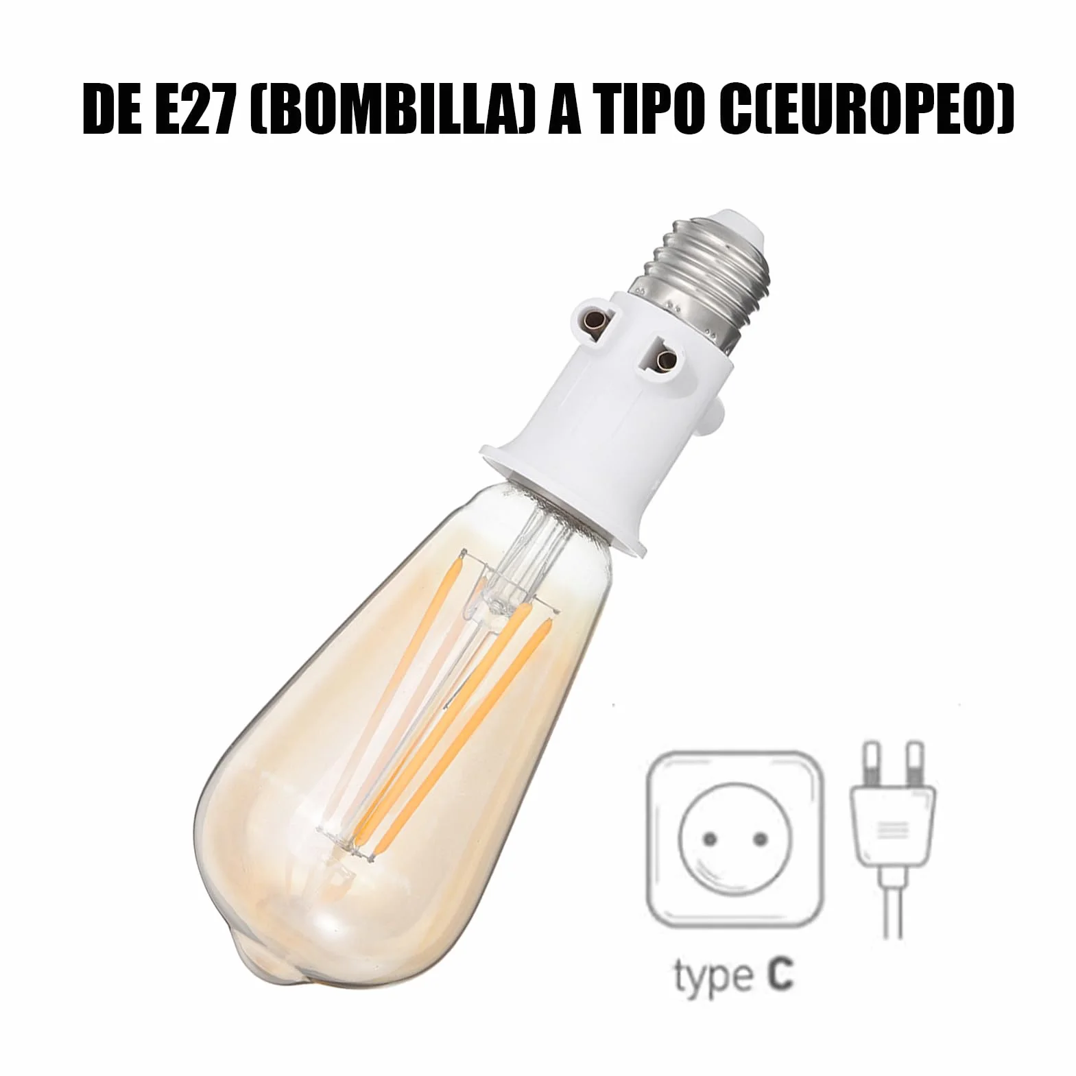 Adapter – adapter oprawkowy, żarówka, konwersja w gniazdo i oprawkę, kabel zasilający z wtyczką EU, adapter do gniazdka (biały)