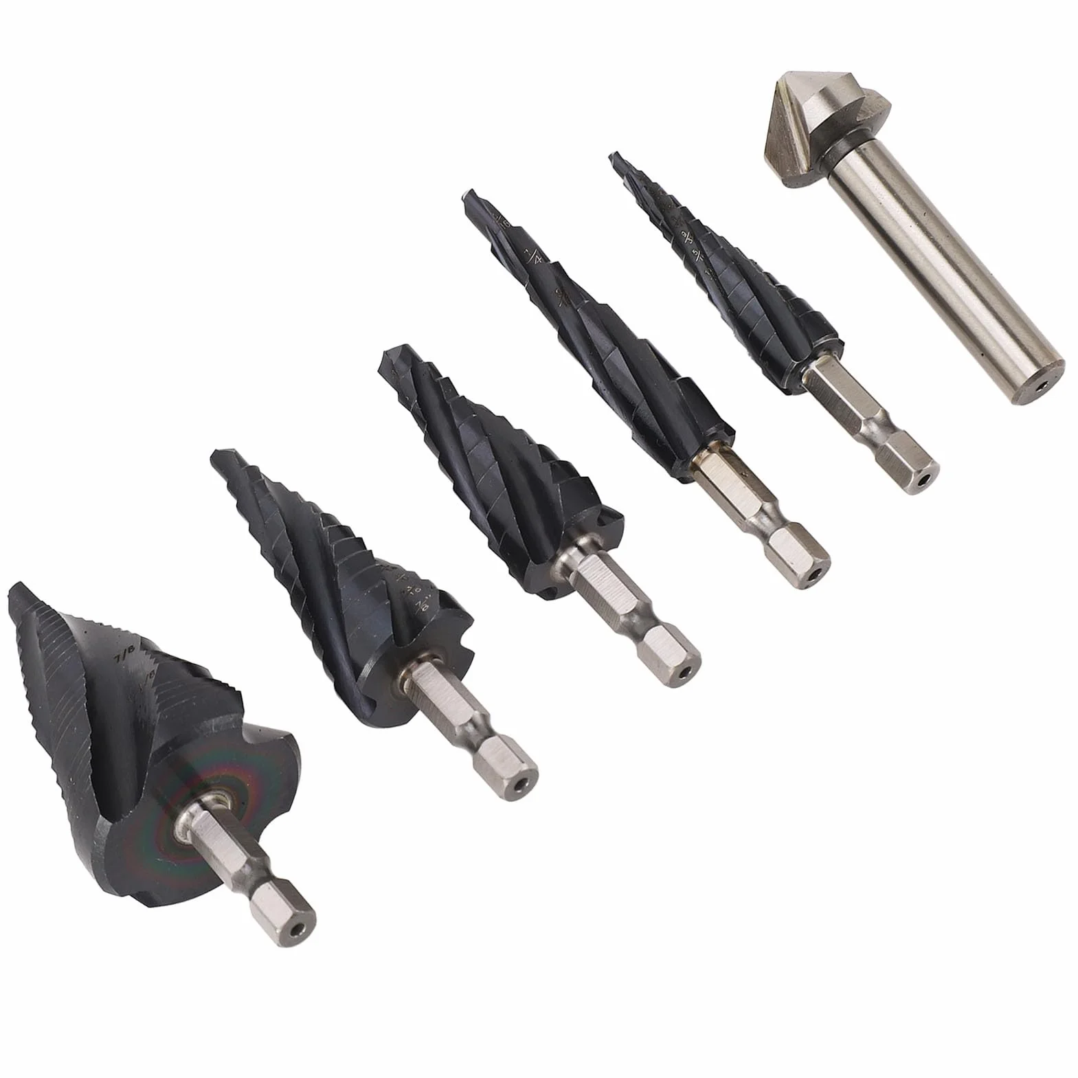 Aramox Zestaw wierteł Stopniowych M35 Kobaltowe Wiertła Stopniowe z 4 Ostrzami 1 4-calowy trzpień 6-częściowy Zestaw do Stali Nierdzewnej Metal Drewno Tworzywo Sztuczne Aluminium miedź