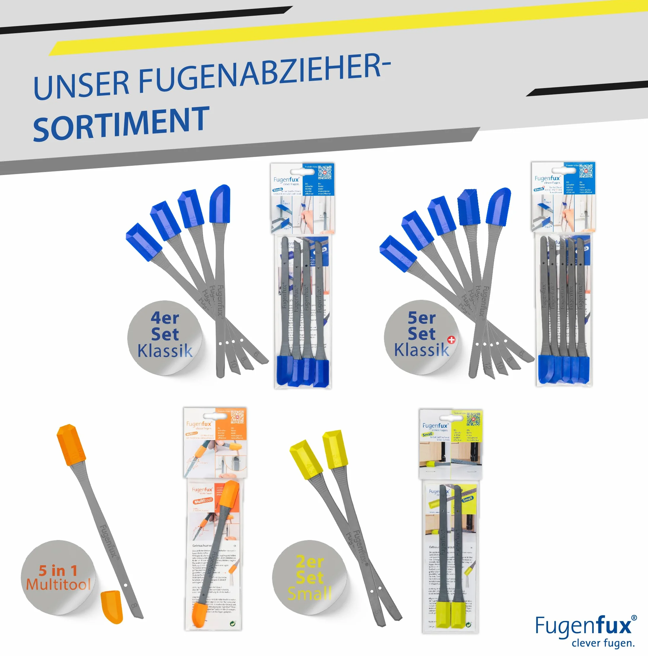 FUGENFUX® Mały nowy | specjalny ściągacz do fug do małych fug | zestaw 2 sztuk w rozmiarach 4,3 i 5,3 mm | rewolucyjna magiczna końcówka do ciasnych miejsc (model 2024)