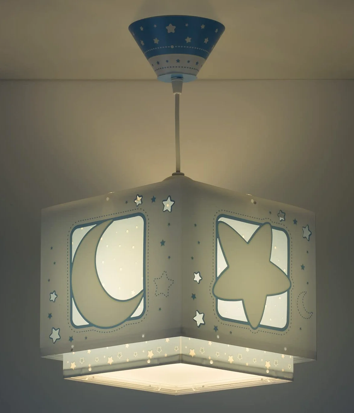 Dziecięca lampa wisząca Dalber Księżyc i gwiazdy Moonlight Blue