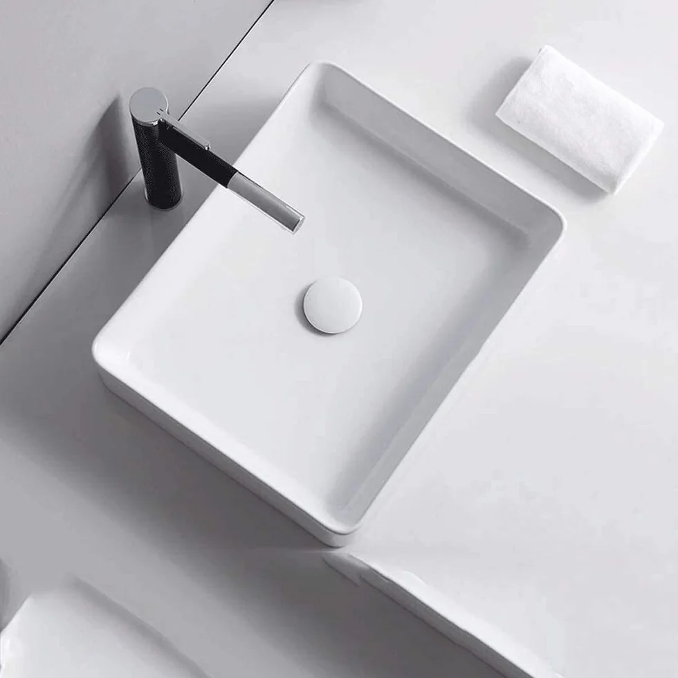 Szafka Pod Umywalkę Z Umywalką, Umywalka Nablatowa, Prostokątna Biała Porcelanowa Umywalka Nablatowa, Nowoczesna Prosta Ceramiczna Umywalka Nablatowa, 20,8 X 14,5 Cala