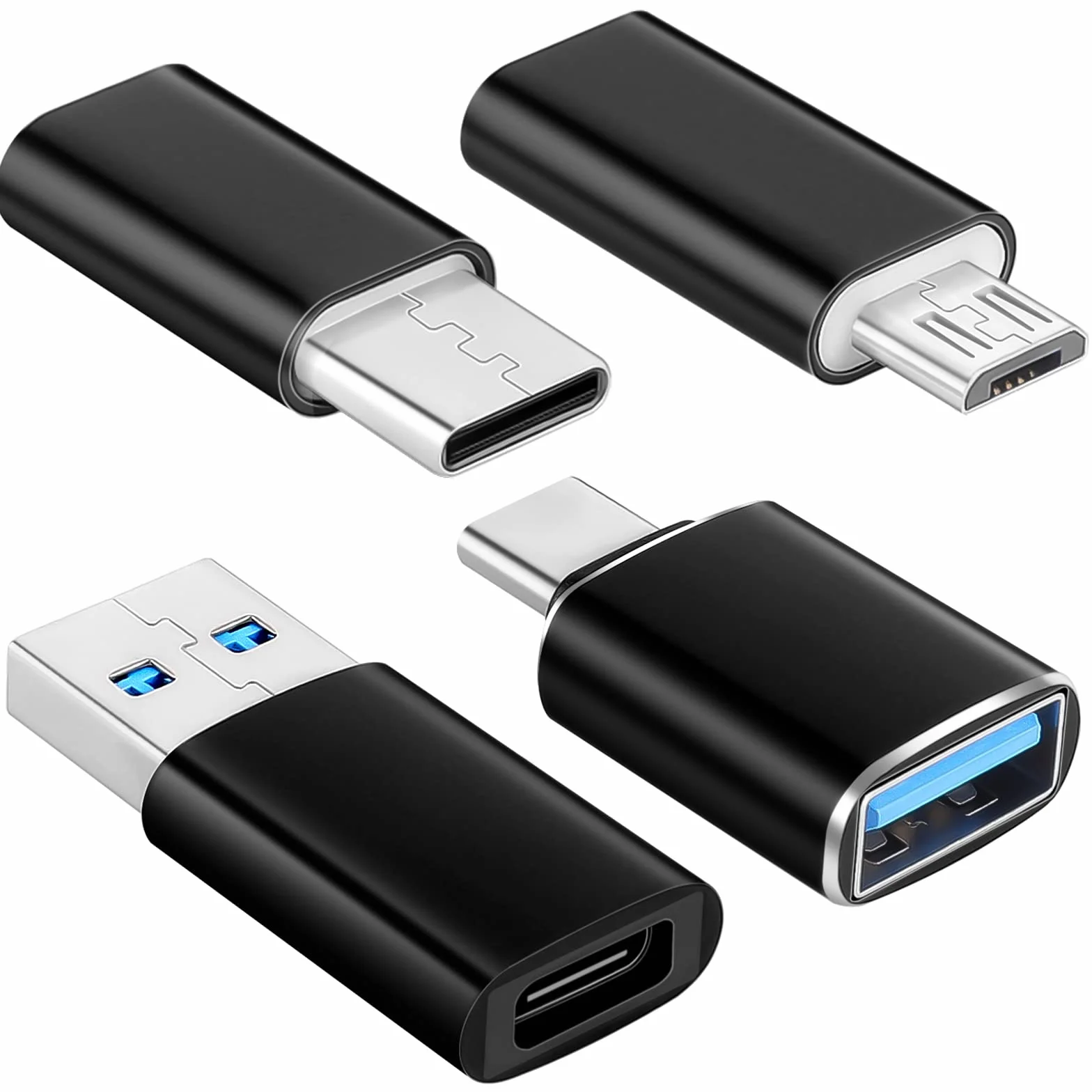 AXFEE Adapter USB C na USB, micro USB na USB C, superszybki transfer danych i szybkie ładowanie, kompatybilny z iPhone/PC/Samsung/iPad/laptop/MacBook, 4 sztuki