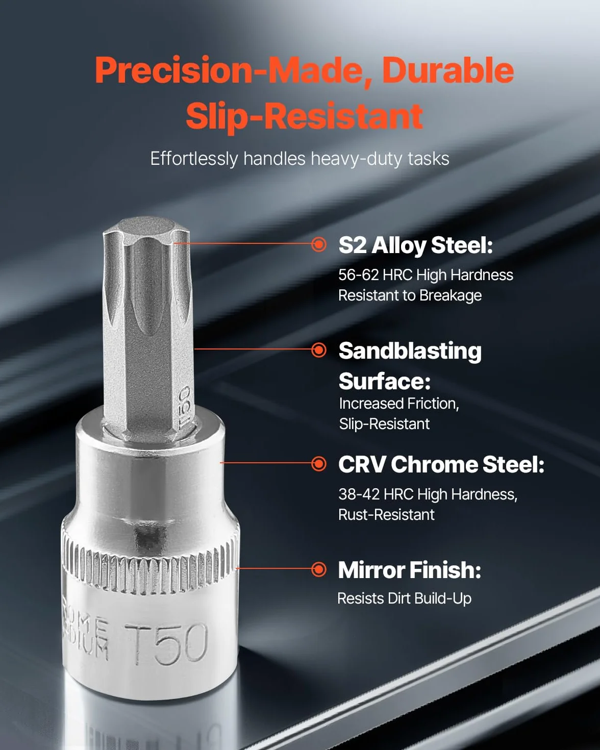 VEVOR Zestaw nasadek SAE i metrycznych, zewnętrzne sześciokątne/torx/torx, stal stopowa S2 i stal Cr-V, przyłącza 0,63/0,95/1,27 cm z ulepszoną torbą do przechowywania, użycie ręczne