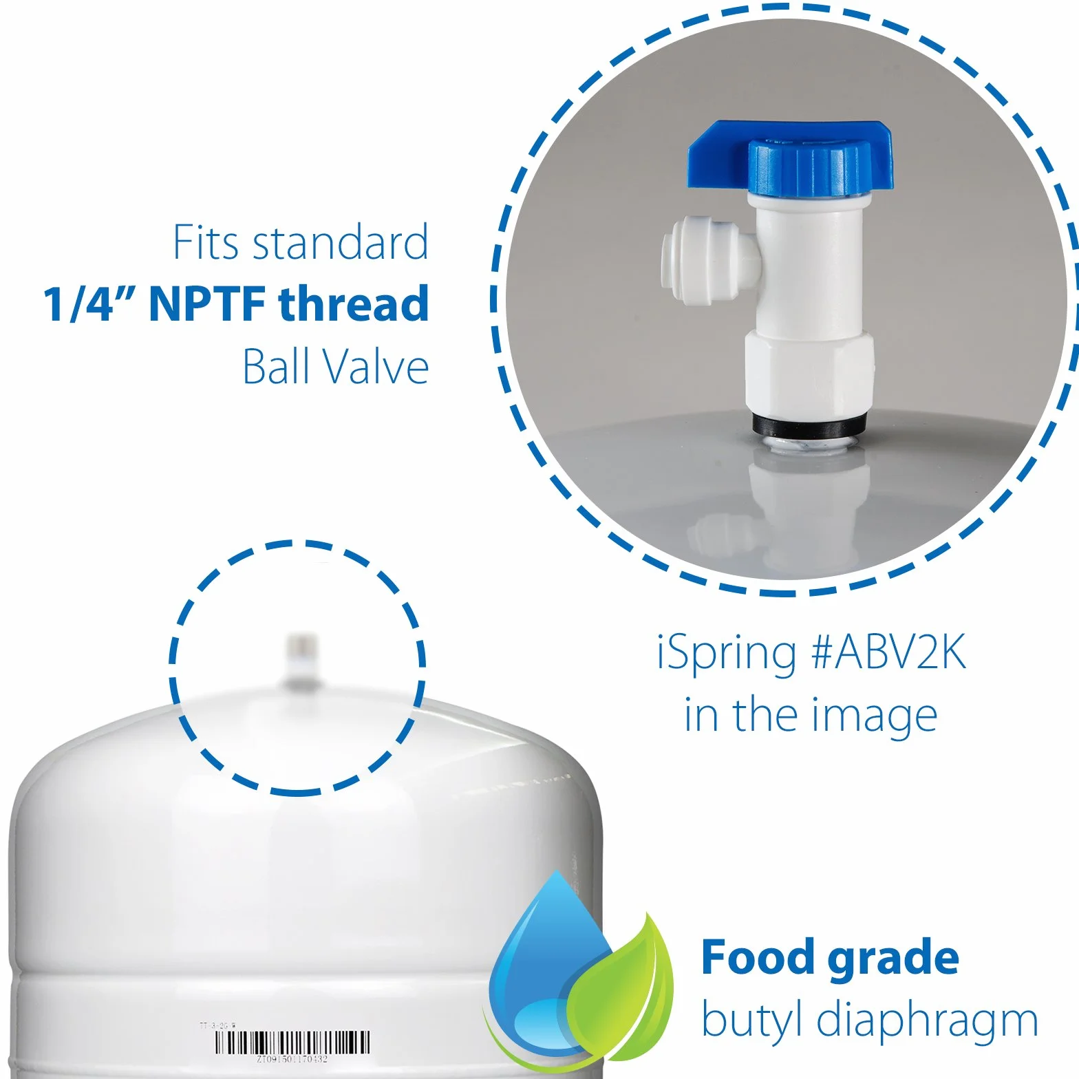 iSpring T32M Zbiornik na wodę pod ciśnieniem z zaworem kulowym do systemów odwróconej osmozy RO, 4 l, zawór zbiornika 1/10.2 cm w zestawie