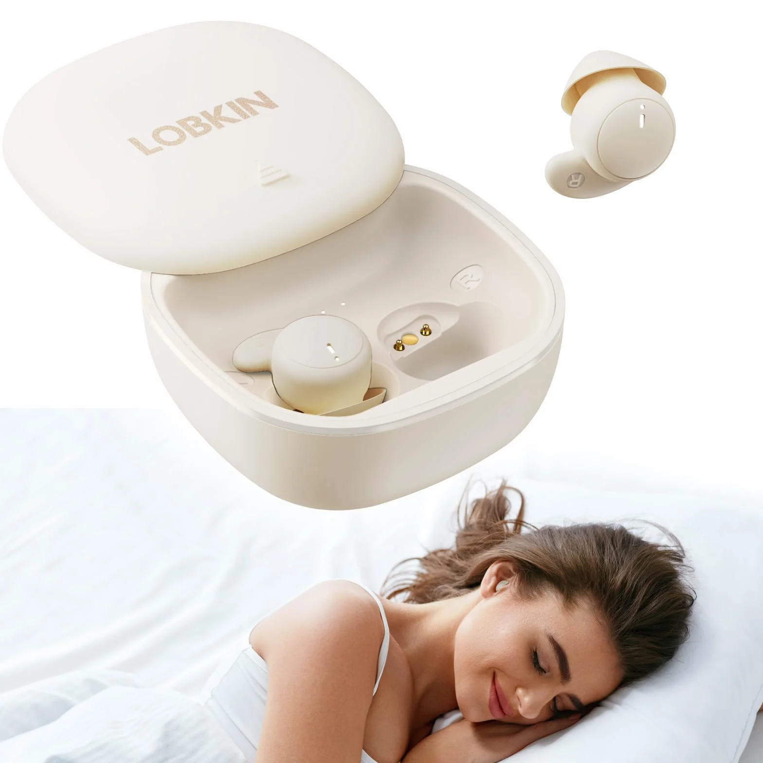 LOBKIN Słuchawki Douszne Side Sleeper Bluetooth 6.0, Miniaturowe Słuchawki z Redukcją Szumów do Spania, Wodoodporne i Niewidoczne IPX6, Idealne do Spania, Uprawiania Sportu, Jogi i Podróży