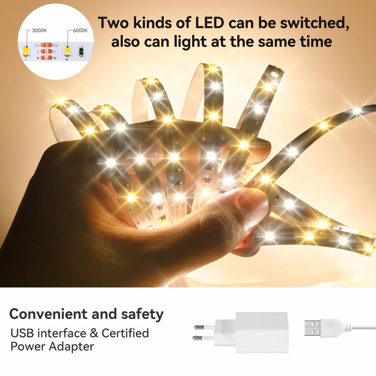 Lampa LED do zabudowy podszafkowej LED z przełącznikiem, 6 x 50 cm, do kuchni, ciepła biel, lampa podszafkowa do szafy, witryn, biurka, 3000 K-6000 K, klasa energetyczna F