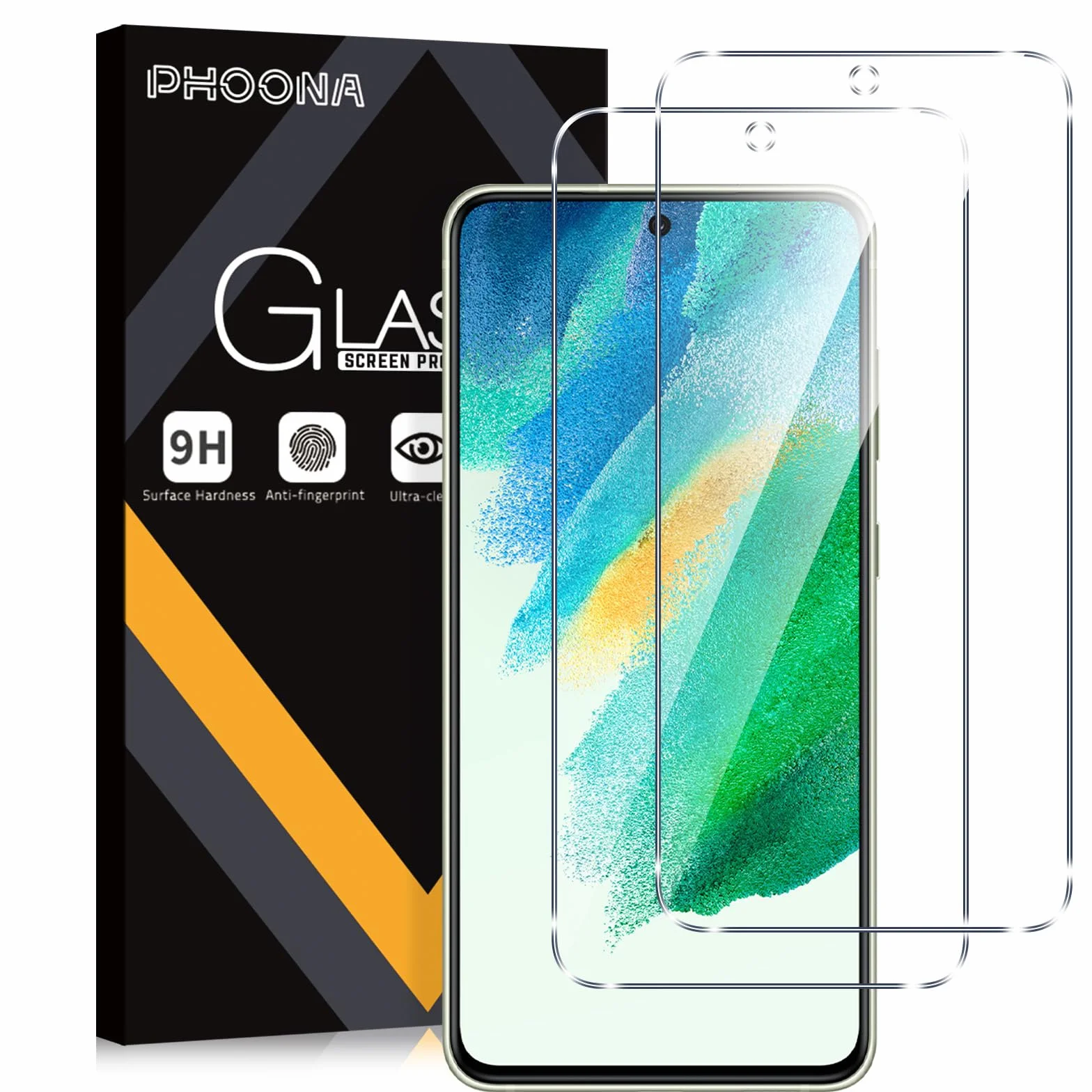 Phoona 2 sztuki folii ochronnej do Samsung Galaxy S21 FE 5G, twardość 9H, folia pancerna, szkło ochronne, HD przezroczysta folia ochronna na wyświetlacz odporna na zarysowania bez pęcherzyków