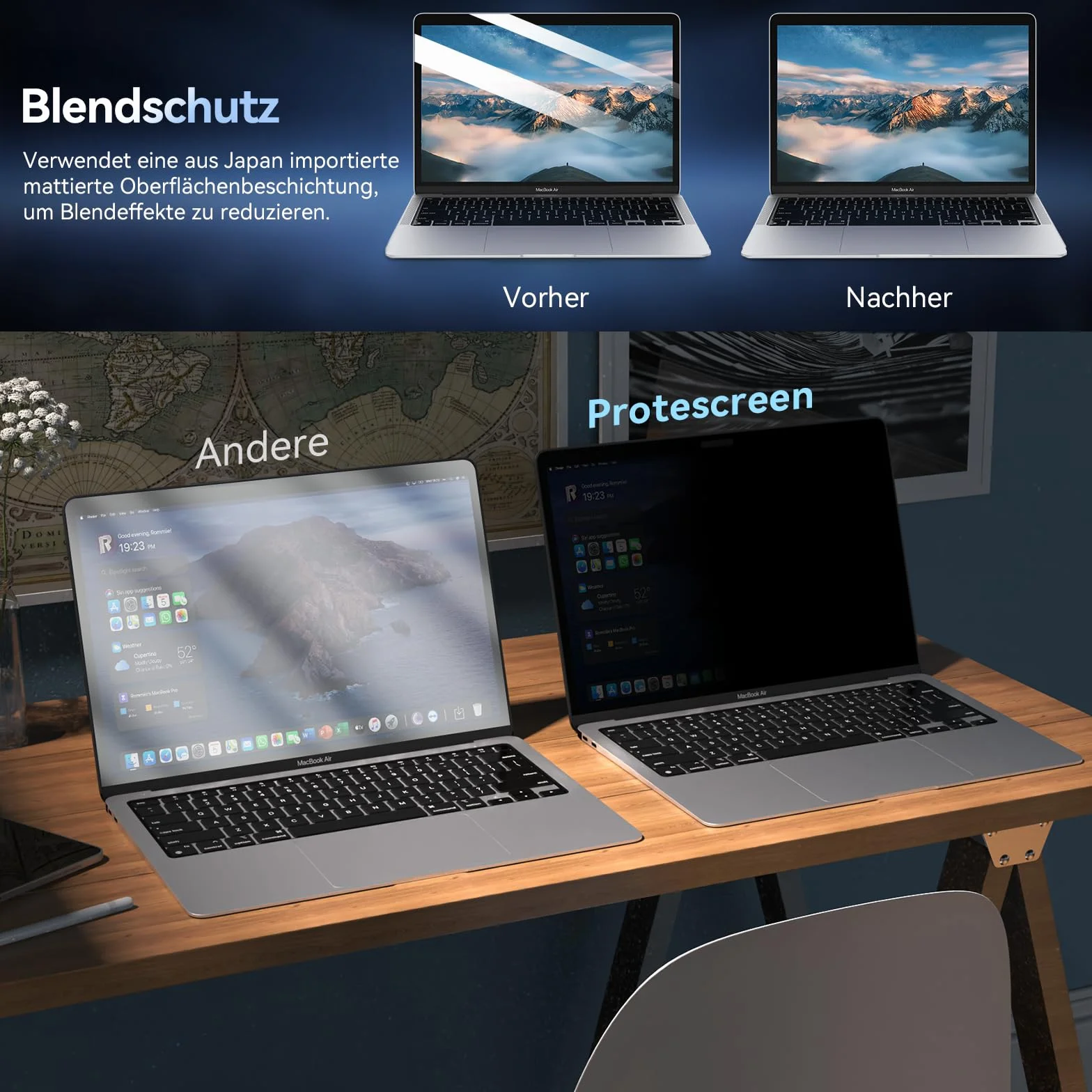 Filtr maskujący 360° do MacBook Air 13 (2018-2021, M1) i MacBook Pro 13 cali (2016-2022, M1, M2), ochrona przed niebieskim światłem