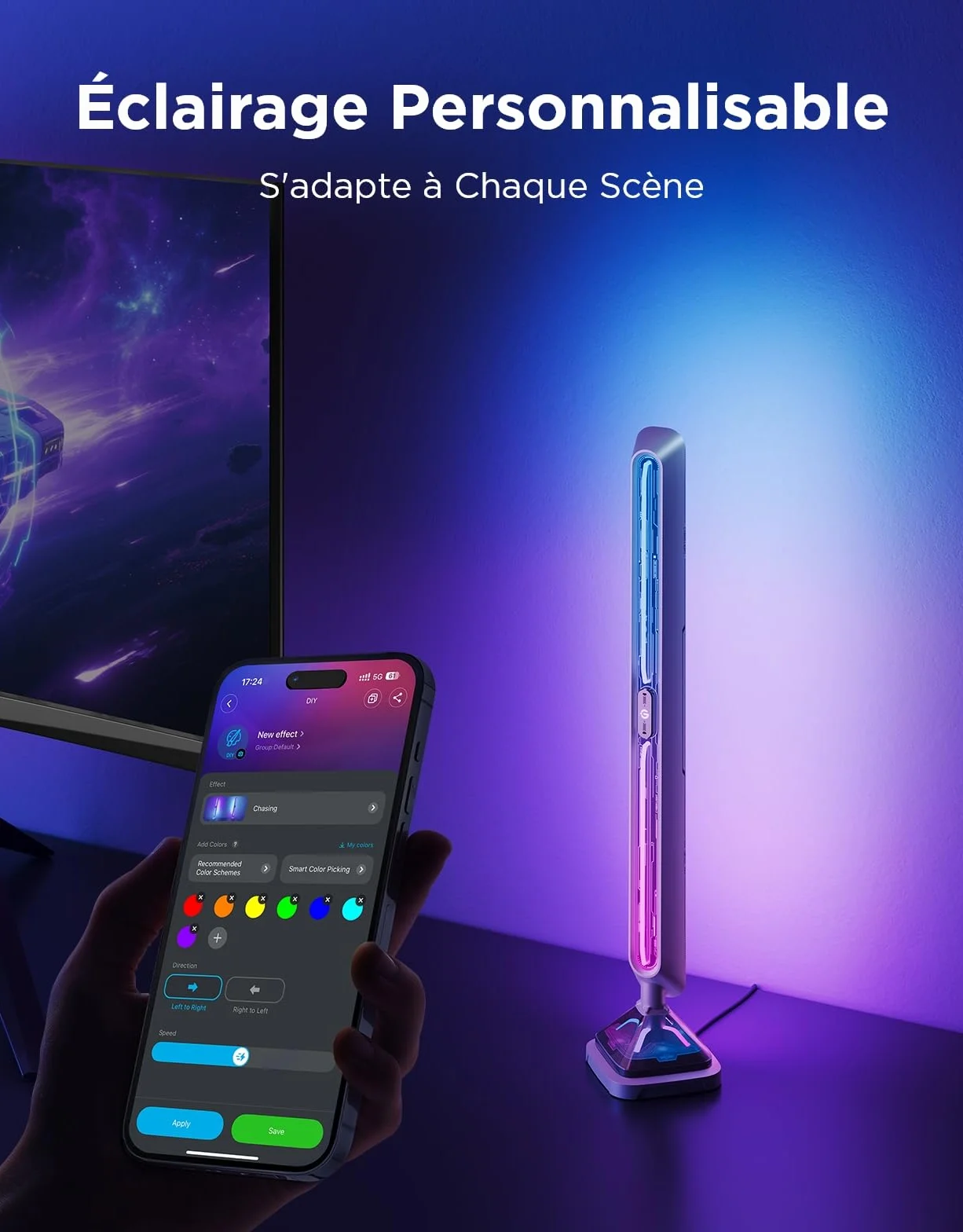 Govee Gaming Light Bars Pro, 16-calowe RGBIC LED z WiFi, 60+ trybów, synchronizacja muzyki, współpraca z Alexą i Google Home, idealne do gier i wystroju pokoju