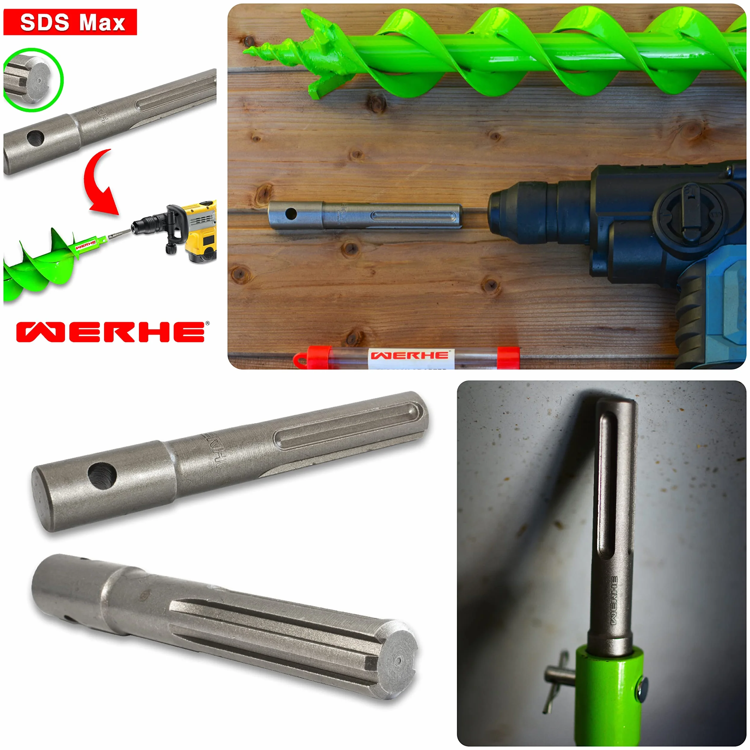 WERHE profesjonalna wiertarka do ślimaka 150 mm pełna stal podwójny wałek runo dobrze wytrzymała z adapterem SDS Max