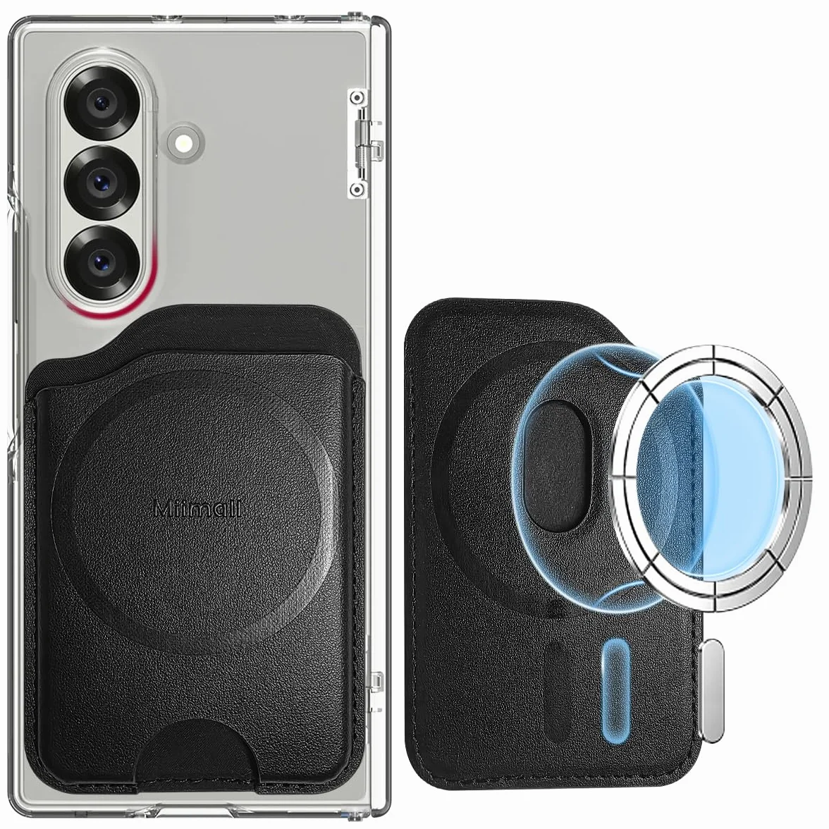 Samsung Galaxy S25 Ultra MagSafe Etui na Karty Wegańska Skóra Portfel Magnetyczny Czarny
