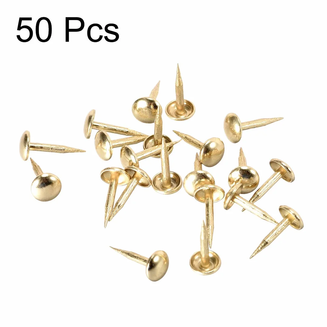 sourcing map Gwoździe tapicerskie pinezki 6 mm średnica 10 mm wysokość pinezki calowe okrągłe złote do mebli zagłówki sofy 50 szt