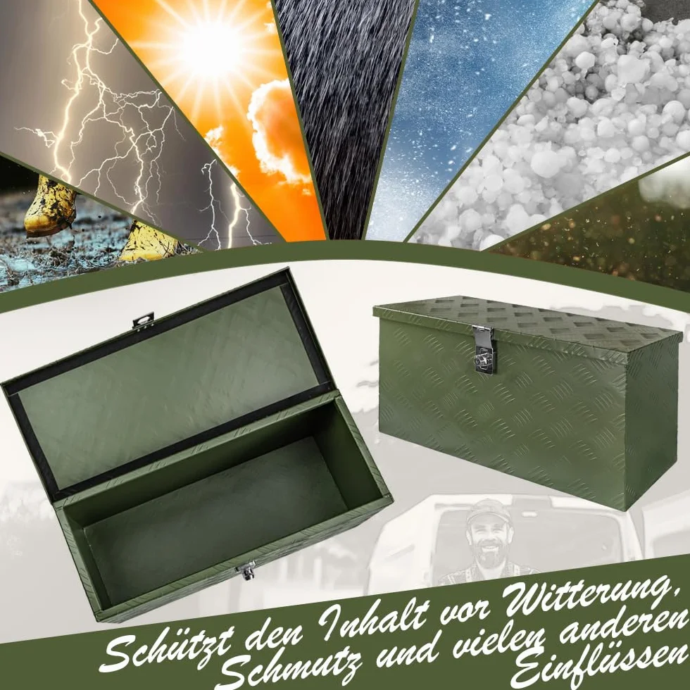 trucky Skrzynka na dyszel, kolor zielony, skrzynka na narzędzia, aluminiowa skrzynka z przyczepą, zamykana, aluminiowa skrzynka transportowa, skrzynka na narzędzia, aluminiowa skrzynka do