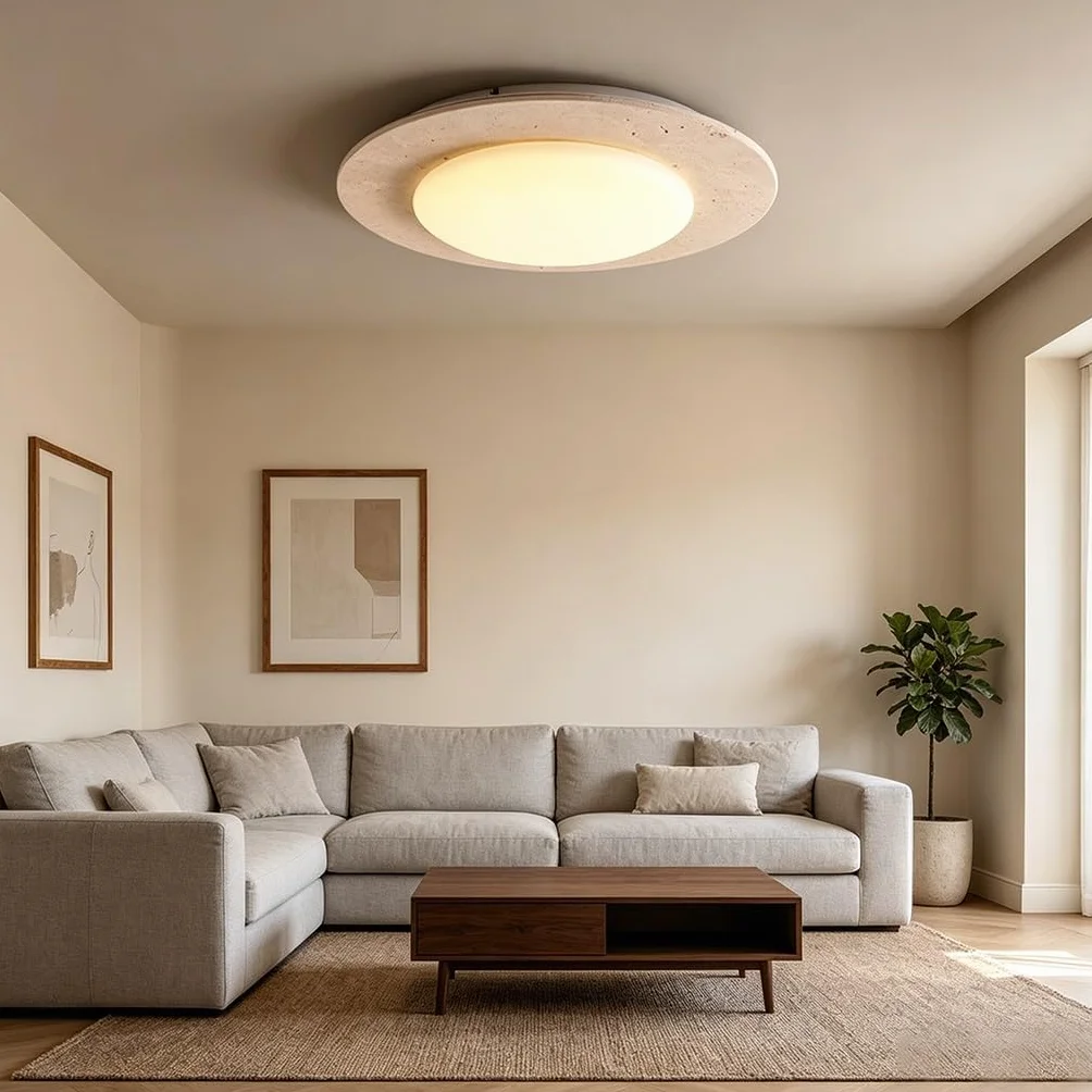 Plafon LED Trawertyn Wabi Sabi Ściemnialny Regulowana Temperatura Koloru Plafon Z Kamienia Naturalnego Dla Sypialni Salon Jadalnia Kuchnia Hotel Kawiarnia Dekoracja Wewnętrzna(A-50cm)