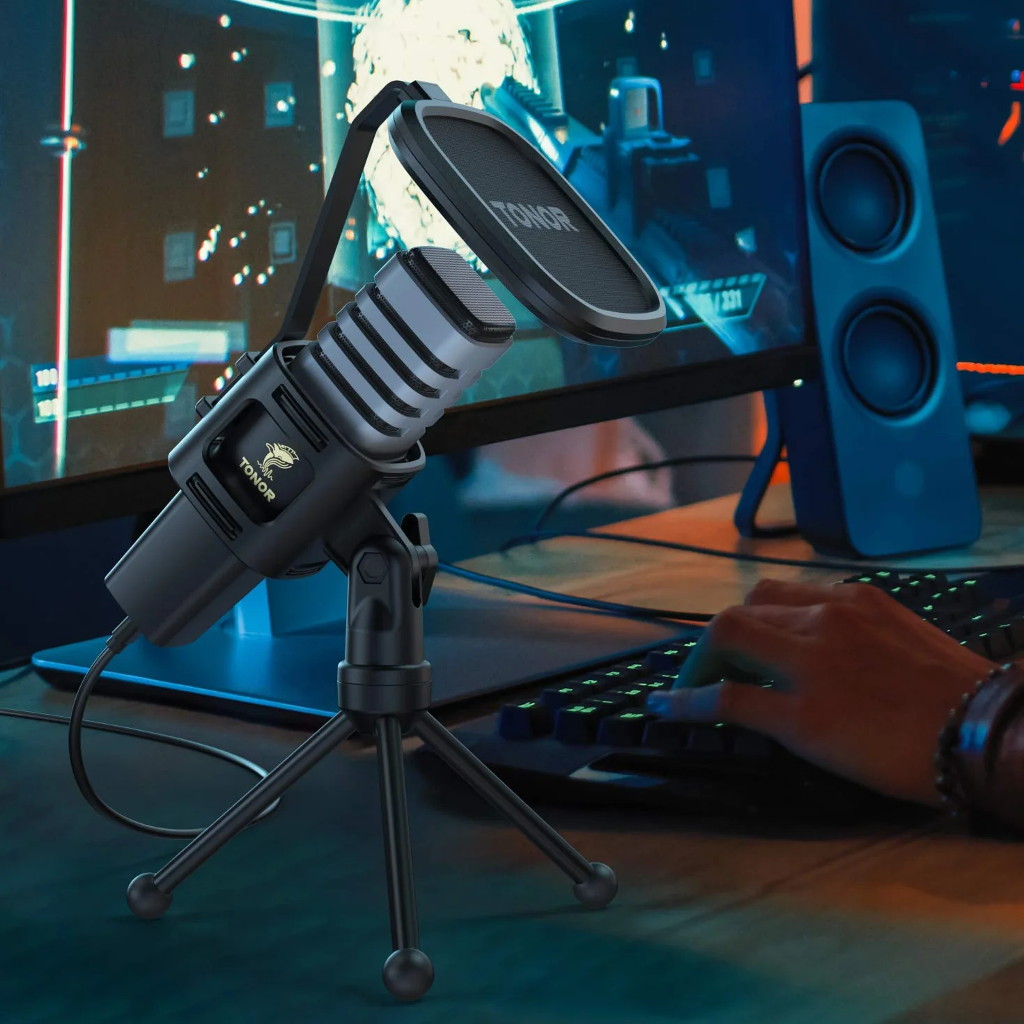 TONOR TC30 Pojemnościowy mikrofon USB z trójnożnym statywem do podcastów, YouTube, transmisji i rozmów Skype