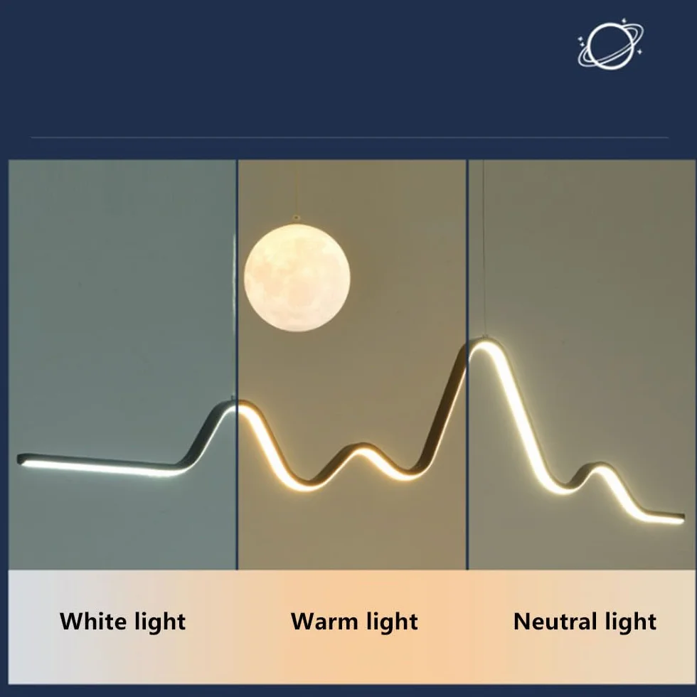 Nordic Lampa wisząca LED Liniowy żyrandol Oprawa aluminiowa Oświetlenie 3000-6000 K Lampa wisząca Kreatywny wystrój domu Możliwość przyciemniania Nowoczesne oświetlenie wewnętrzne