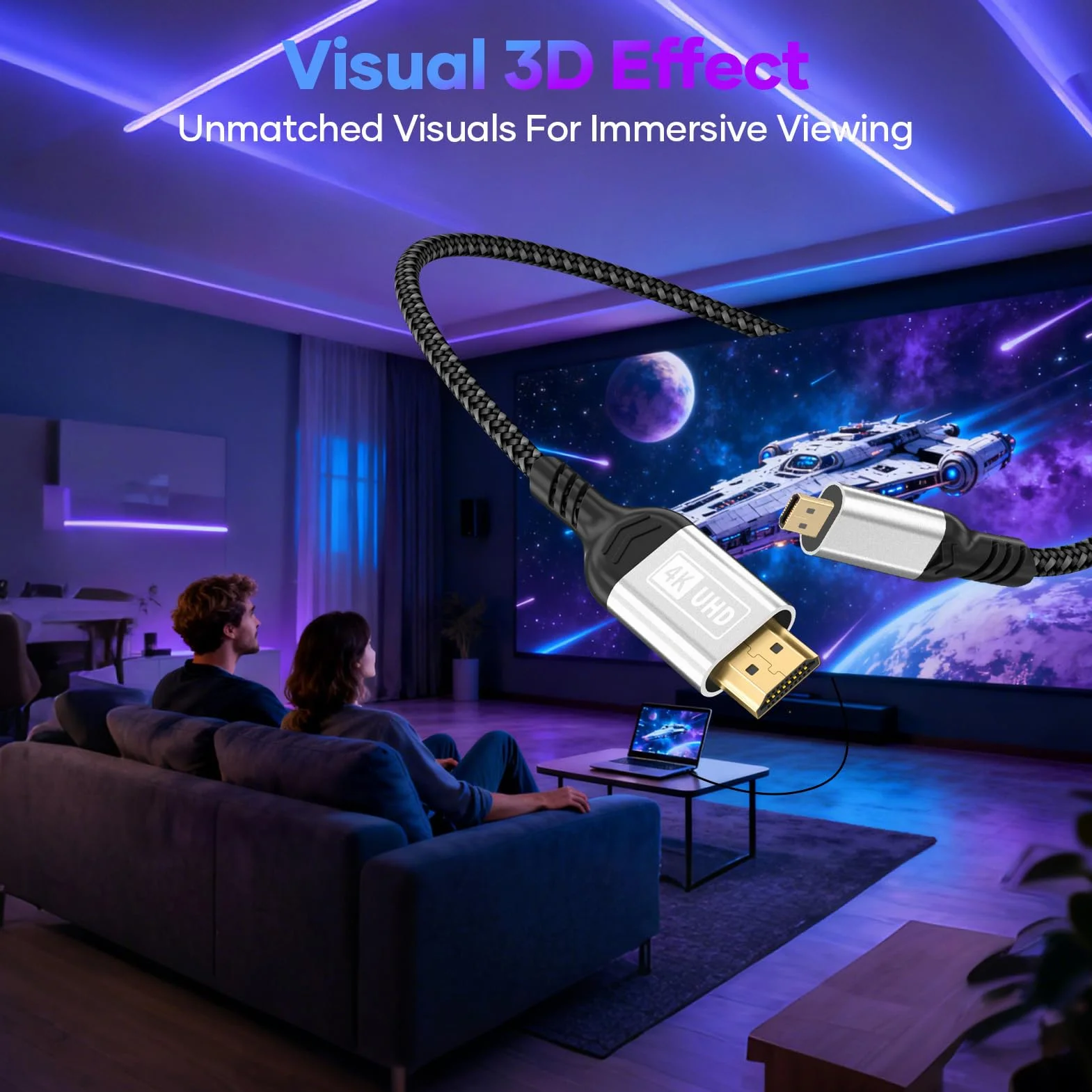 Micro HDMI do HDMI, kabel 2 m 4K @60 Hz, micro HDMI 2.0,3D HDR, ARC, kompatybilny z Raspberry Pi 5/4, aparatami A6300 A6400, GoPro Hero 9/8/7/6, joga, TV Odroid, laptopami, monitorami