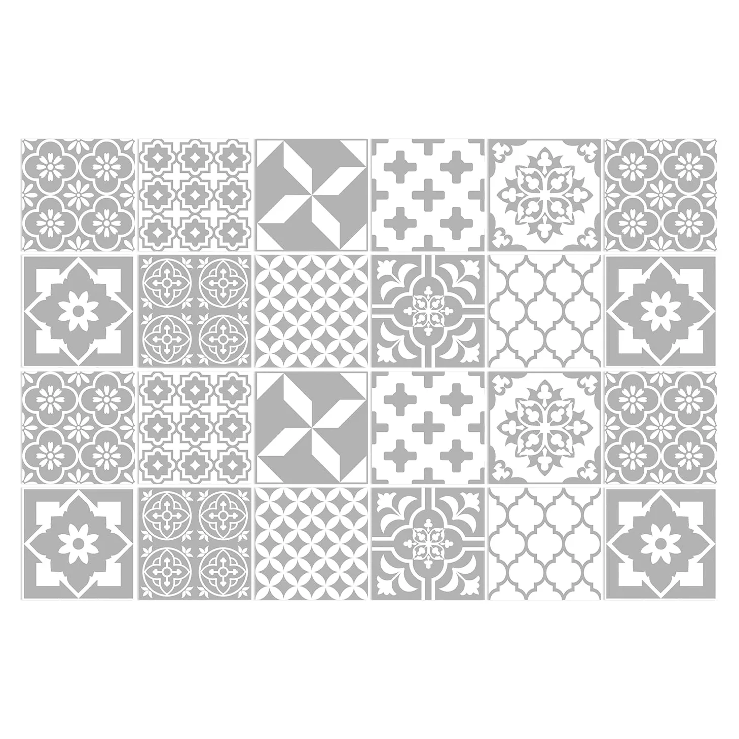 Stylowe szare kwiatowe naklejki ścienne z wytrzymałego i trwałego PCW, do łazienki i kuchni, odporne na wodę i olej, wymiary: 20 x 20 cm (48 szt