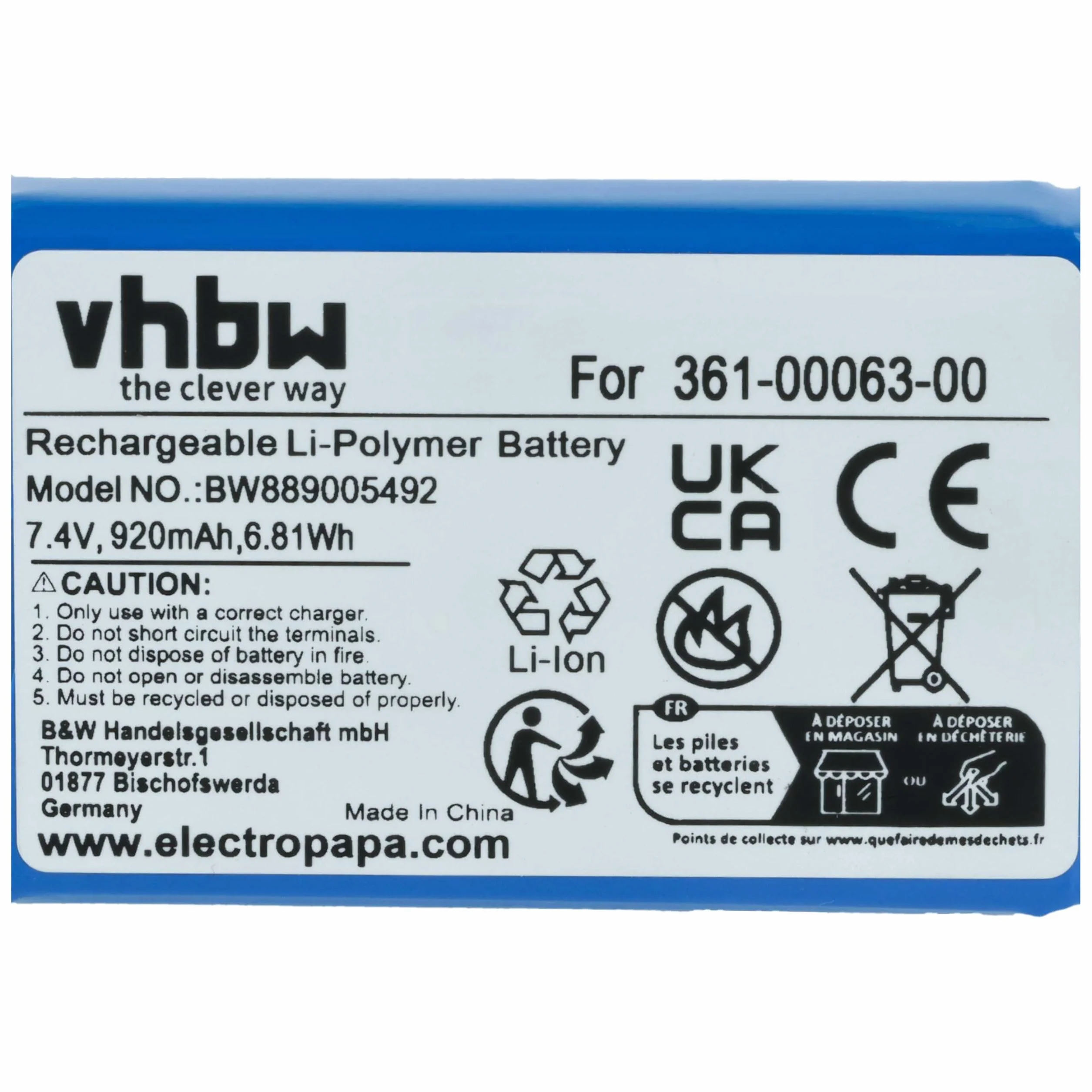 vhbw Bateria kompatybilna z BMW Navigator 6 5 VI V GPS 920 mAh 7,4 V litowo-polimerowa