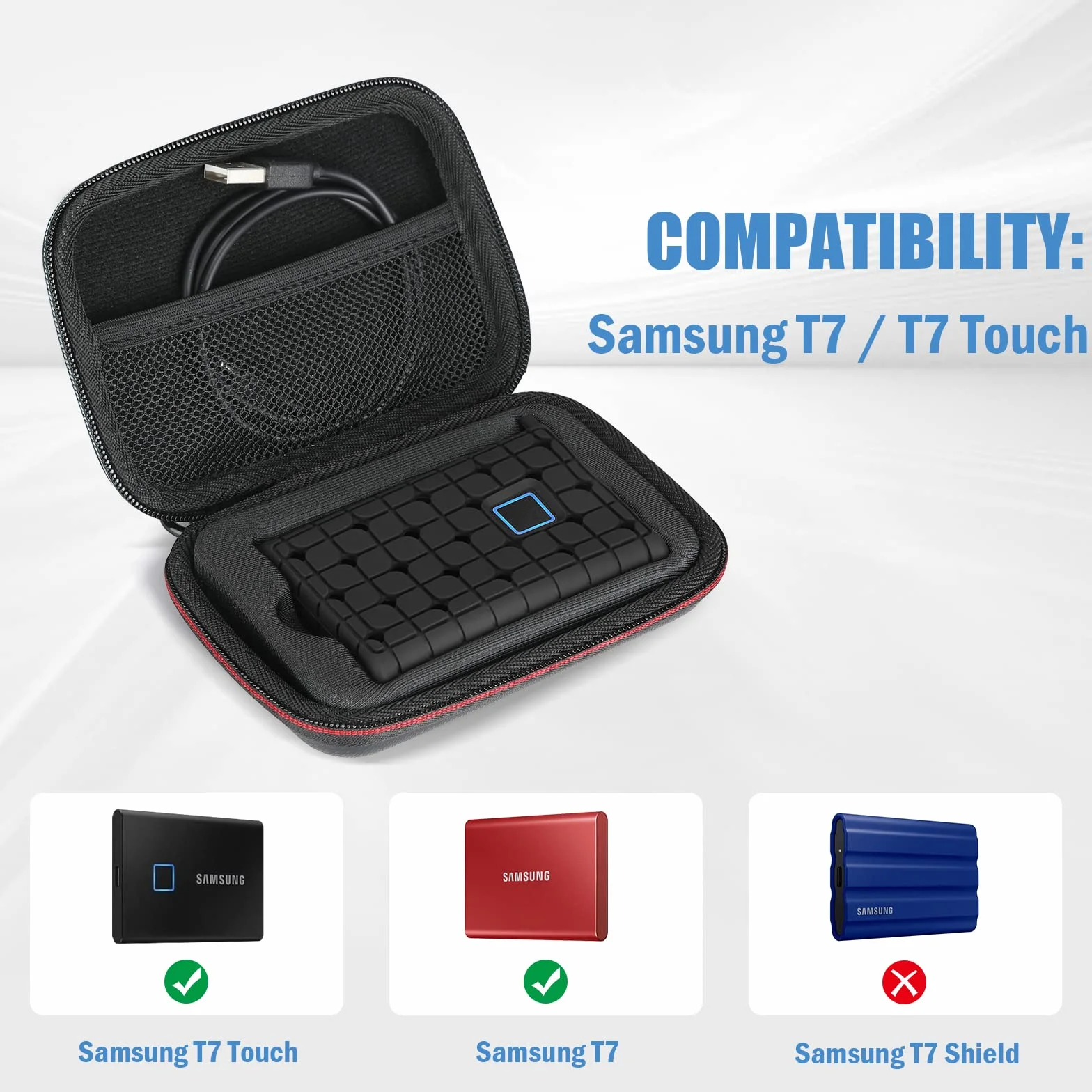 ProCase Etui ochronne Samsung T7 T7 Touch SSD 500GB 1TB 2TB odporne na uderzenia, czarne