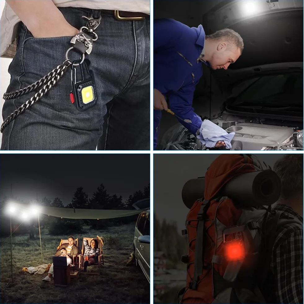 URAQT Mini Latarka LED, 7 trybów Mini latarka do kluczy, Wielofunkcyjne światło magnetyczne, wodoodporne, z otwieraczem do butelek, młotkiem do tłuczenia szkła, śrubokrętem