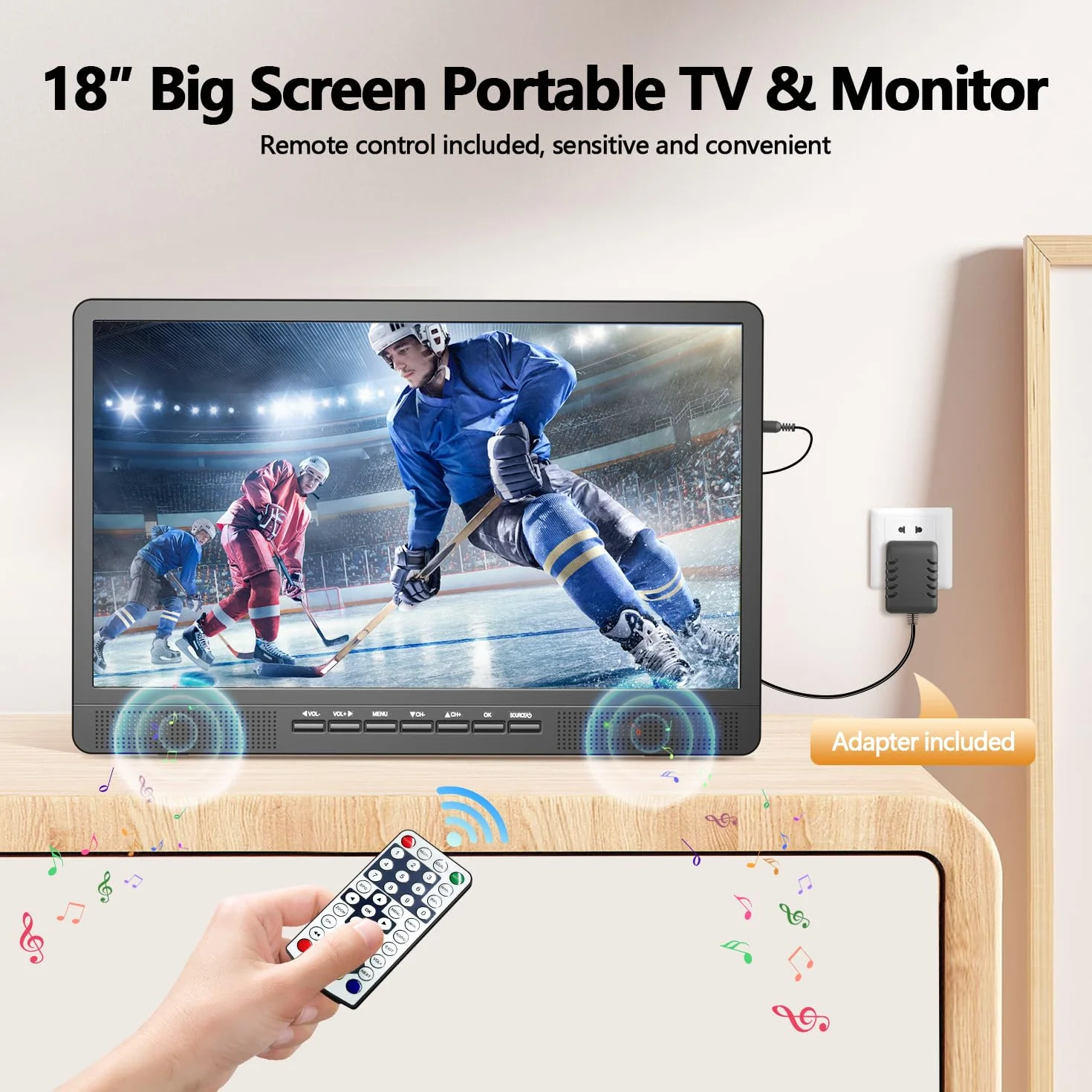 Desobry Przenośny telewizor 18 Mini LCD TV DVB/T2 HD 1080P 12V