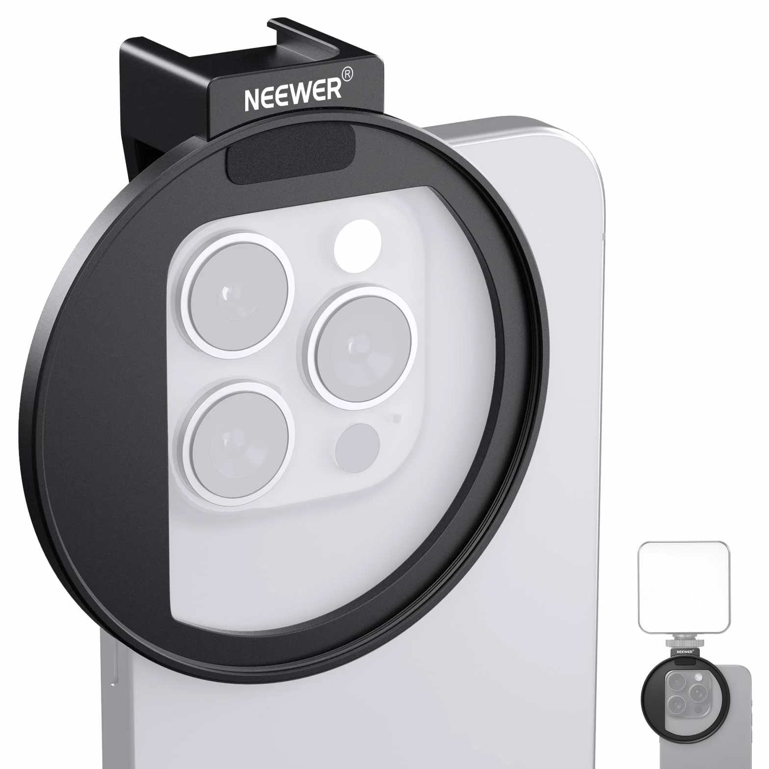 NEEWER Klips filtrujący do telefonu 67 mm, gwintowany, uchwyt na zimną stopkę, kompatybilny z iPhone 15 Pro Max 15 Plus 14 13