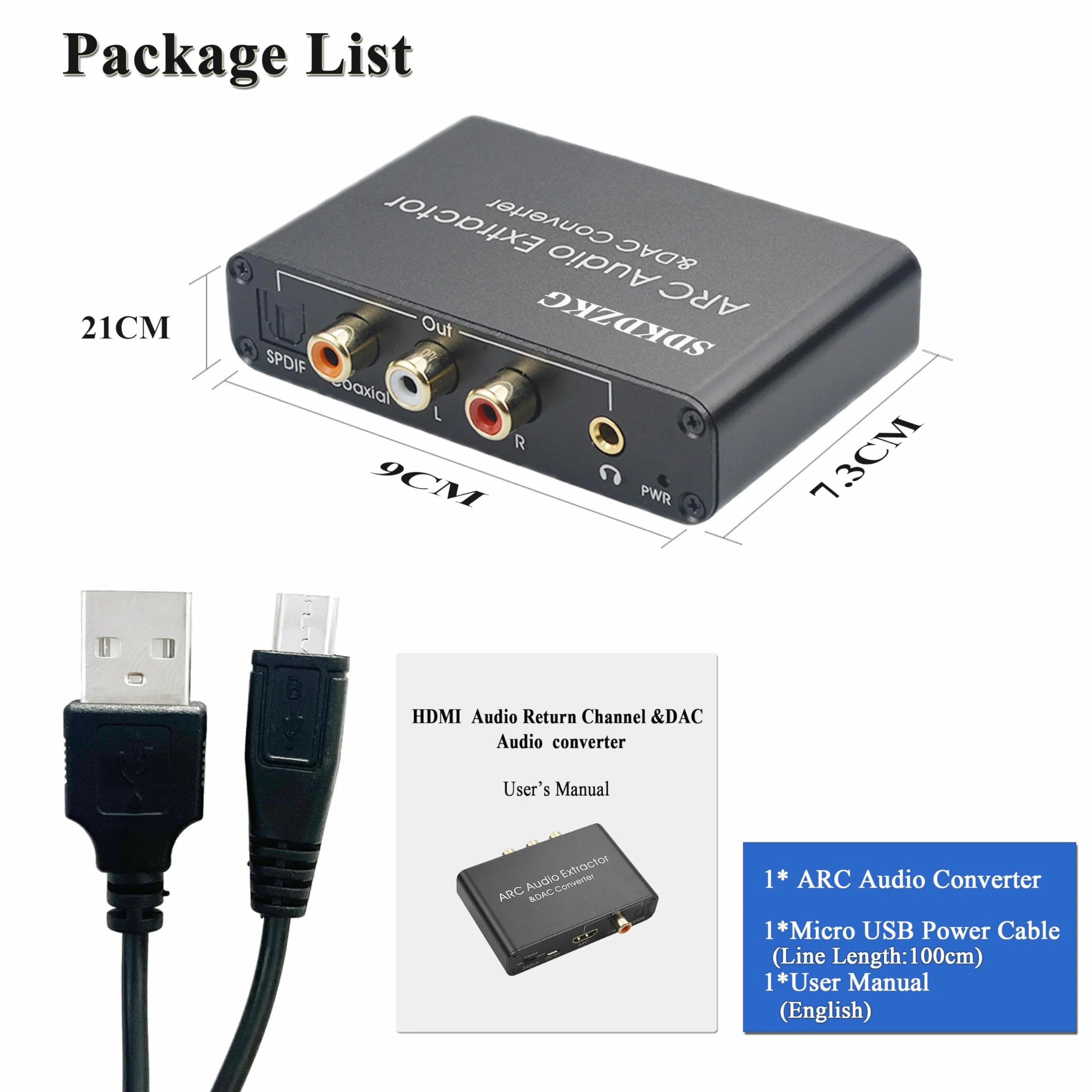 192KHz DAC Konwerter, HDMI ARC Ekstraktor Adapter, HDMI/Cyfrowy SPDIF Optyczny Toslink Koncentryczny do Analogowe RCA 3,5mm Jack L/R Współosiowy SPDIF Audio Konwerter dla HDTV Soundbar
