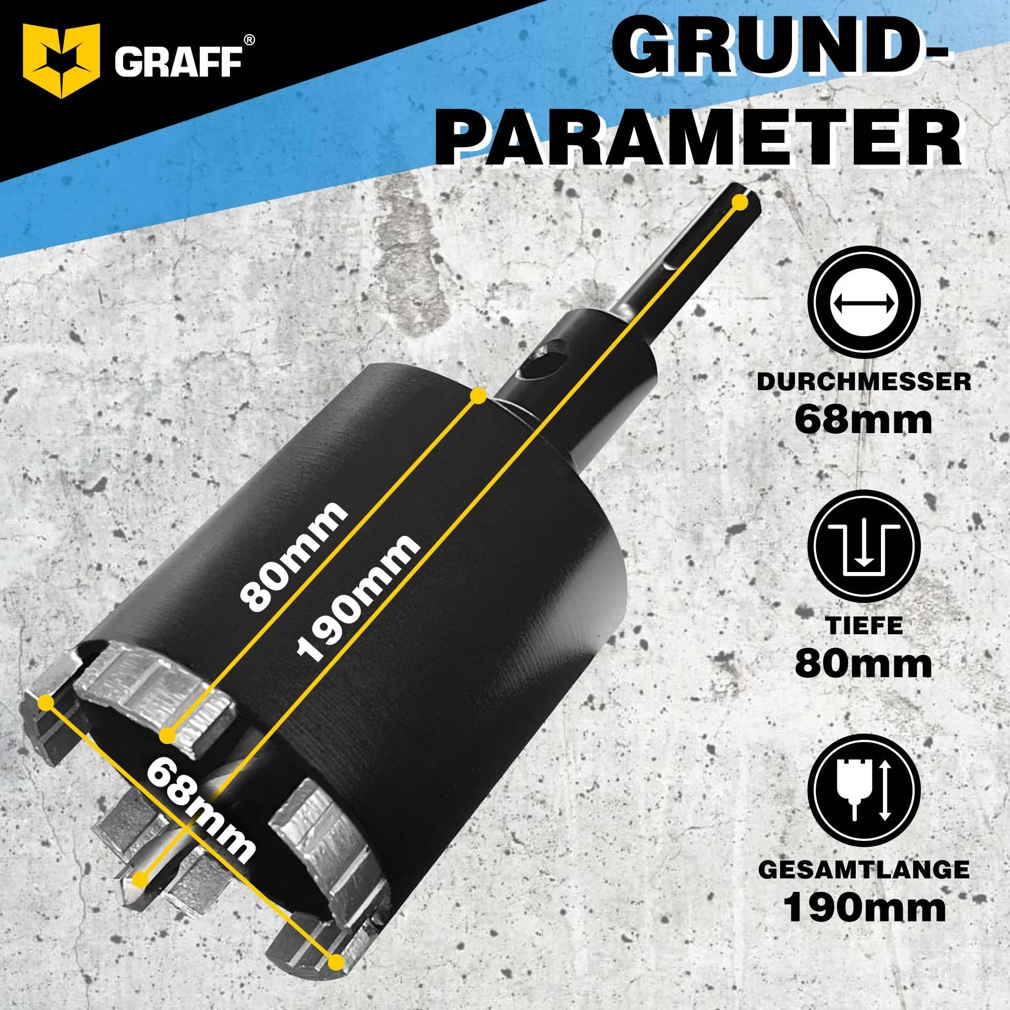 GRAFF Wiertło Diamentowe 82 mm - Zestaw Wierteł Diamentowych do Betonu Muru Cegła Poroton Tynk Skalny - Wiertło do Gniazdka i Otwornica Koronowa do Adapter SDS-plus