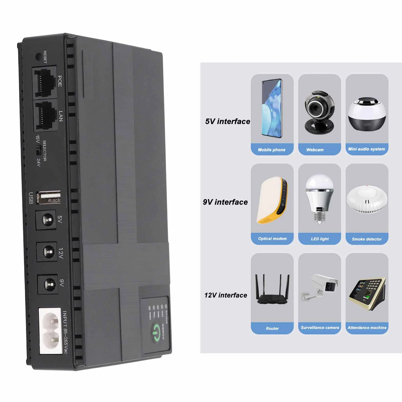 Zasilacz Awaryjny 10400mAh UPS 5V 9V 12V 2A POE 15V 24V 1A do Routera Modemu Kamery