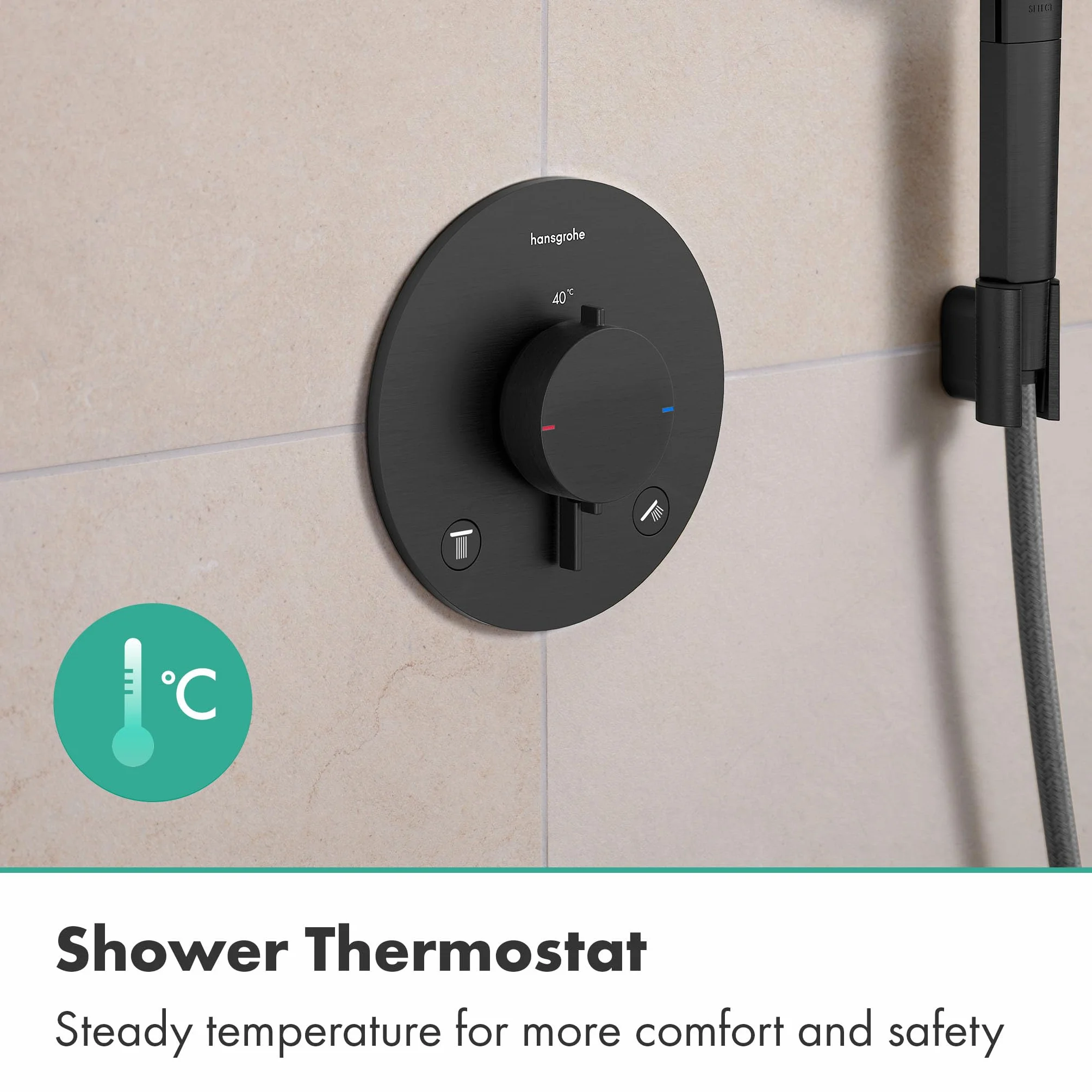 hansgrohe Ecostat Comfort S - termostat prysznicowy podtynkowy, armatura prysznicowa z blokadą bezpieczeństwa (SafetyStop) w temperaturze 40°C, termostat do prysznica, dla 2 odbiorników, szczotkowany