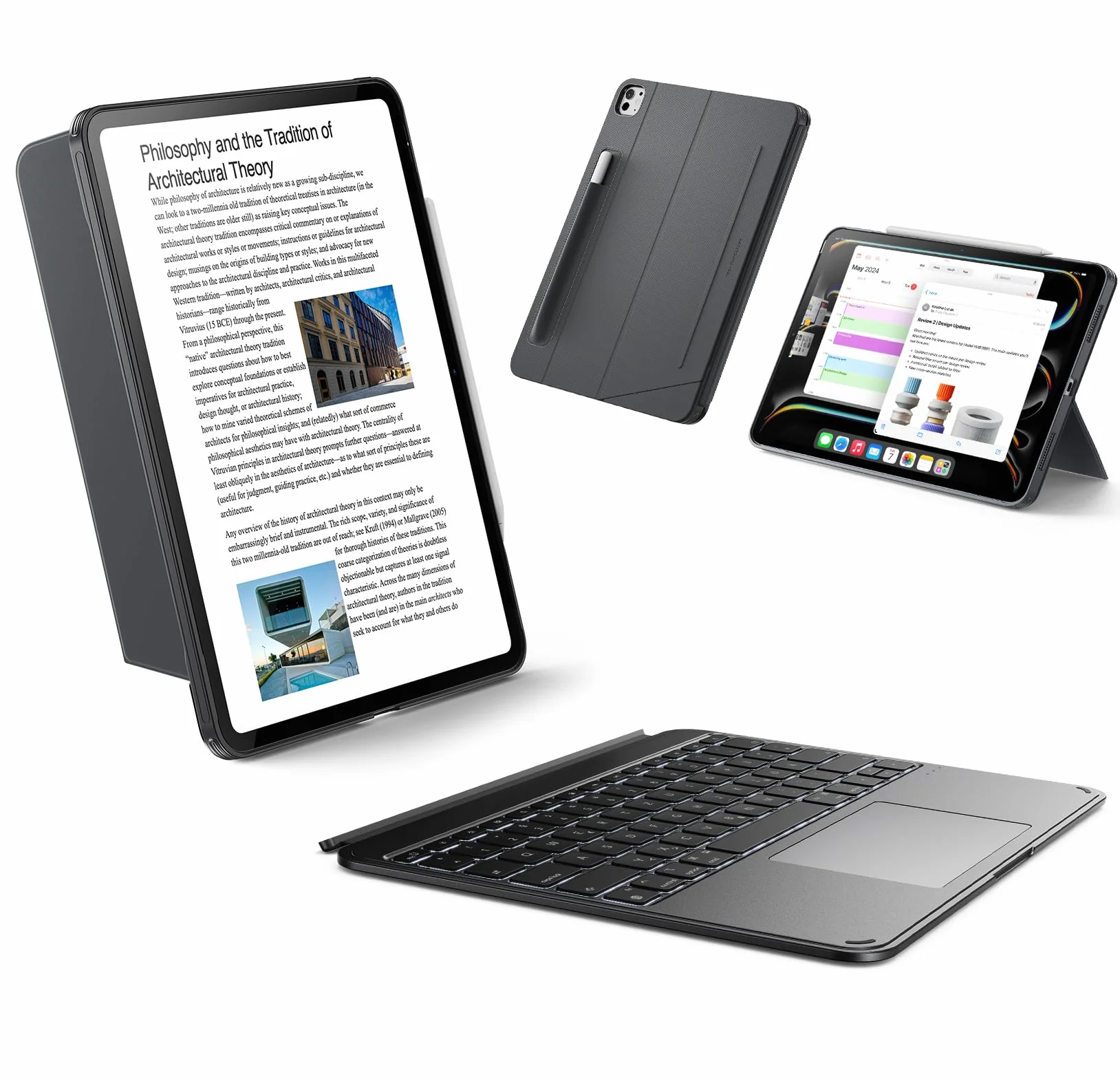 ESR Etui z klawiaturą do iPad Pro 11" M5 M4 2025 2024 magnetyczna zdejmowana klawiatura duży gładzik Click-Anywhere podświetlane klawisze seria Shift ciemnoszare