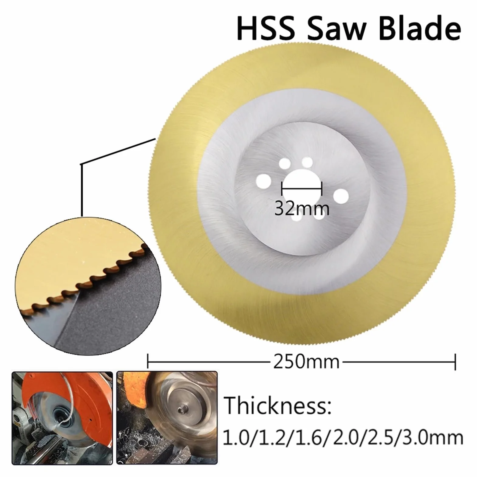 1 szt. Brzeszczot piły tarczowej HSS 250/275/300/315/350/375/400mm tarcza tnąca ze stali nierdzewnej do prętów rurowych metalowych(250X32X1.0mm)