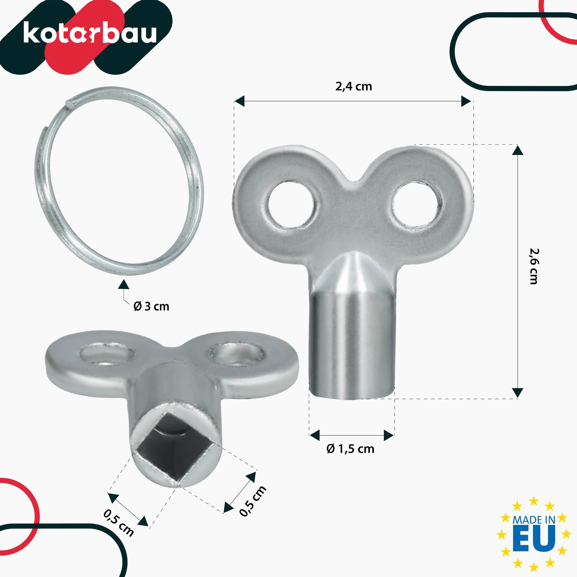 KOTARBAU® Klucze Do Odpowietrzania Grzejników - Kluczyk Do Kaloryferów - Kluczyki Do Zaworów - Brelok - Do Kluczy - Zestaw 3 SZT