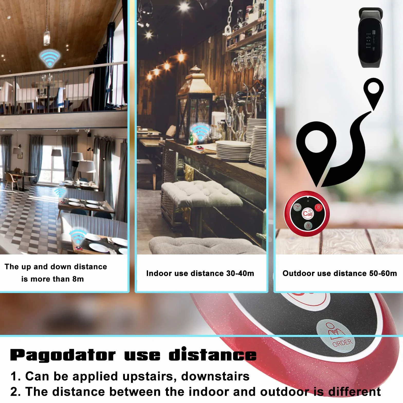 Retekess TD112 System Przywoływania Restauracji, Wodoodporność IPX7, Zasięg 50 m, 7 Języków