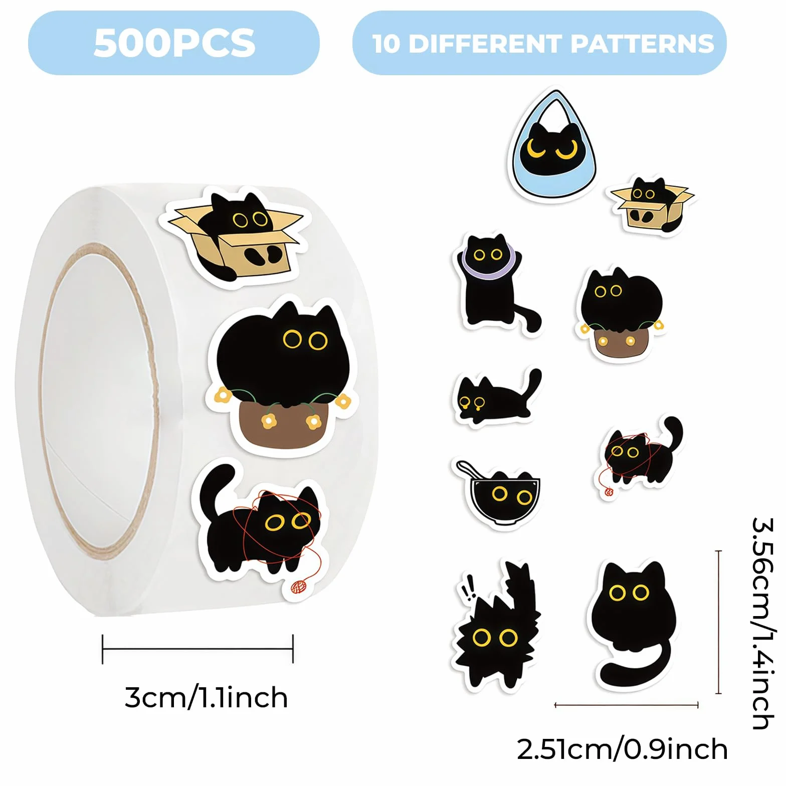 Yamobi Black Cat naklejki Kawaii 500 sztuk do scrapbookingu na laptopa