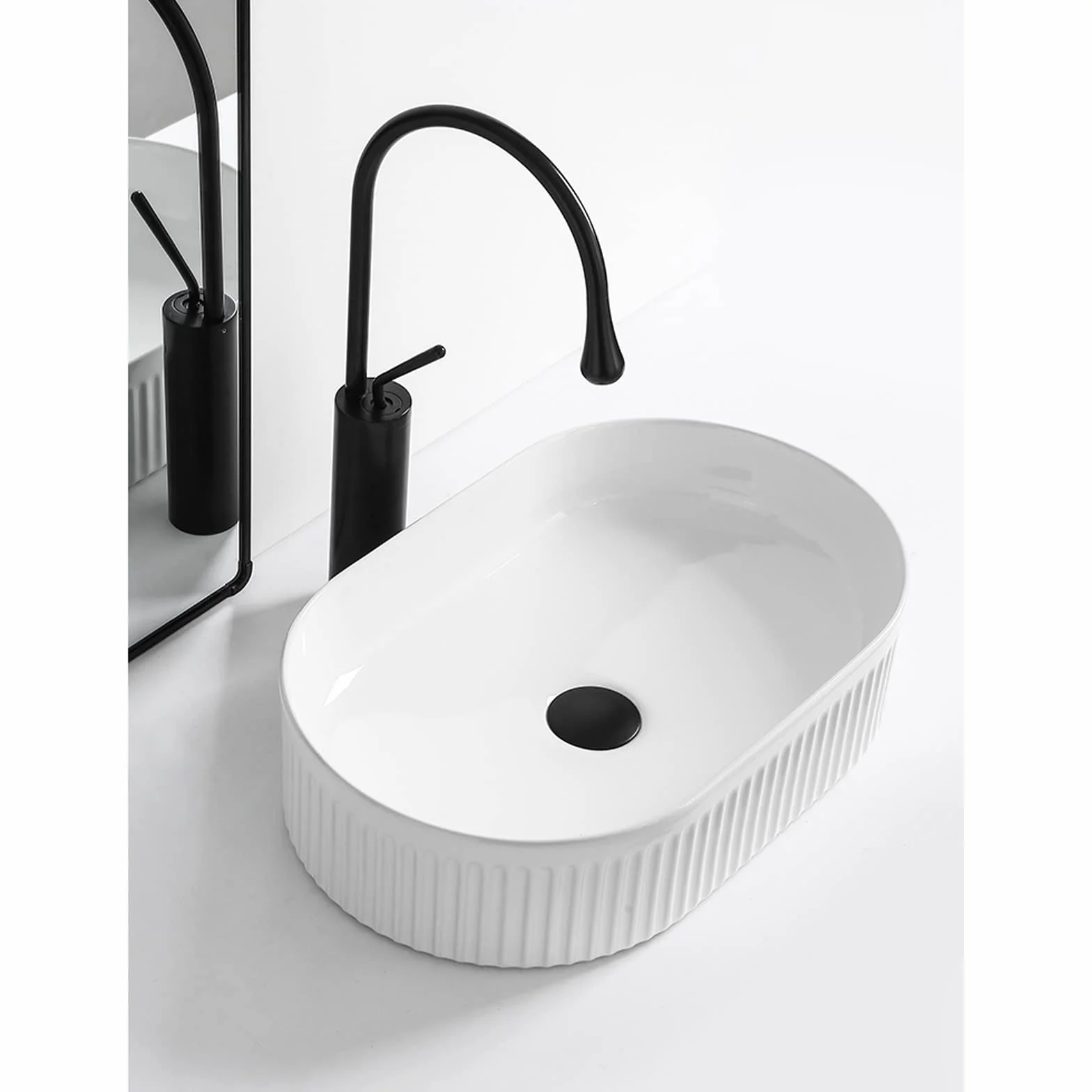 Umywalka łazienkowa Biała umywalka łazienkowa 20 "x 13", nowoczesna umywalka nablatowa, ceramiczna porcelana, artystyczna z kranem blatowym(zestaw biały kran)