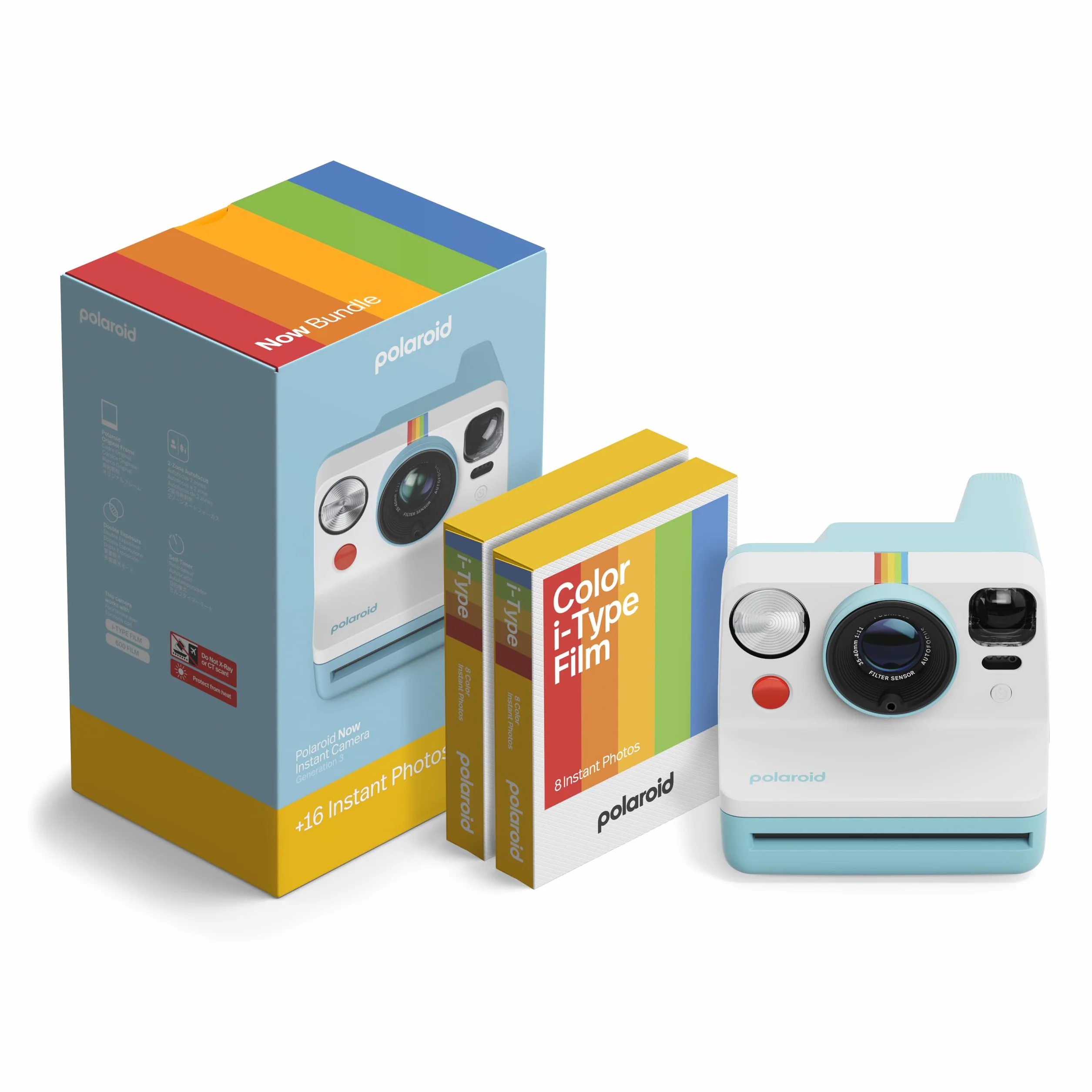 Polaroid - Instant Camera - NOW Gen3 - Artic Blue + Color Film Bundle (16 photos)