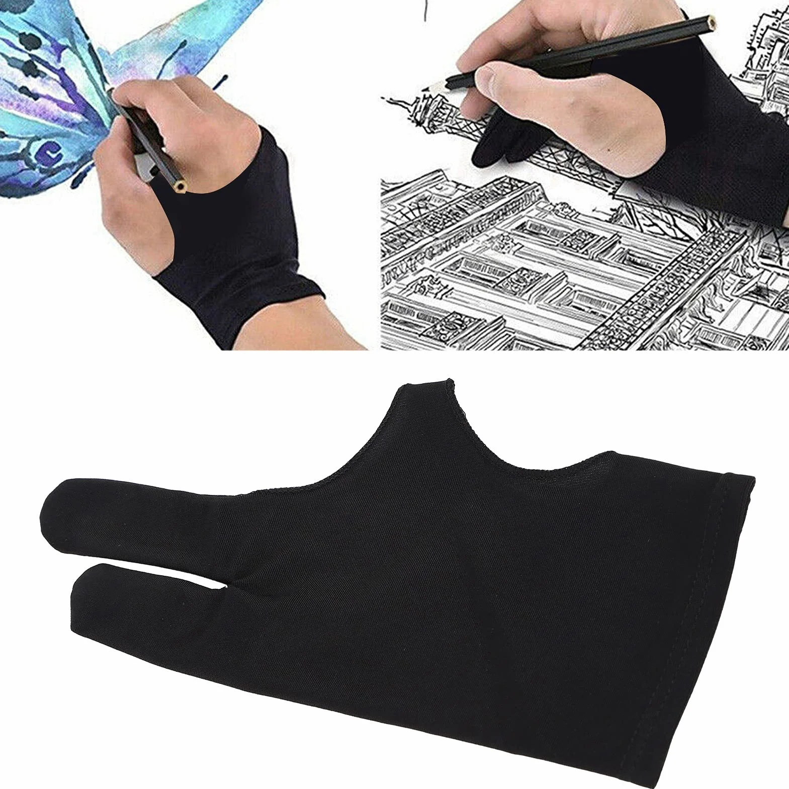 Artystyczna Rękawica Malarska 2 Palce Anti Mistouch Design Dowolny Rozmiar do Szkicowania na Prawym i Lewym Tablecie Rysunkowym (S)