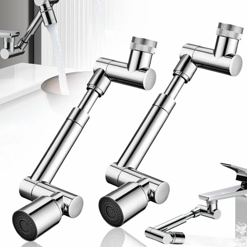 Obrotowy adapter ramienia robota do kranu, 2 tryby natrysku, uniwersalny obrotowy przedłużacz kuchenny do węża zlewozmywakowego (zestaw 2 sztuk)